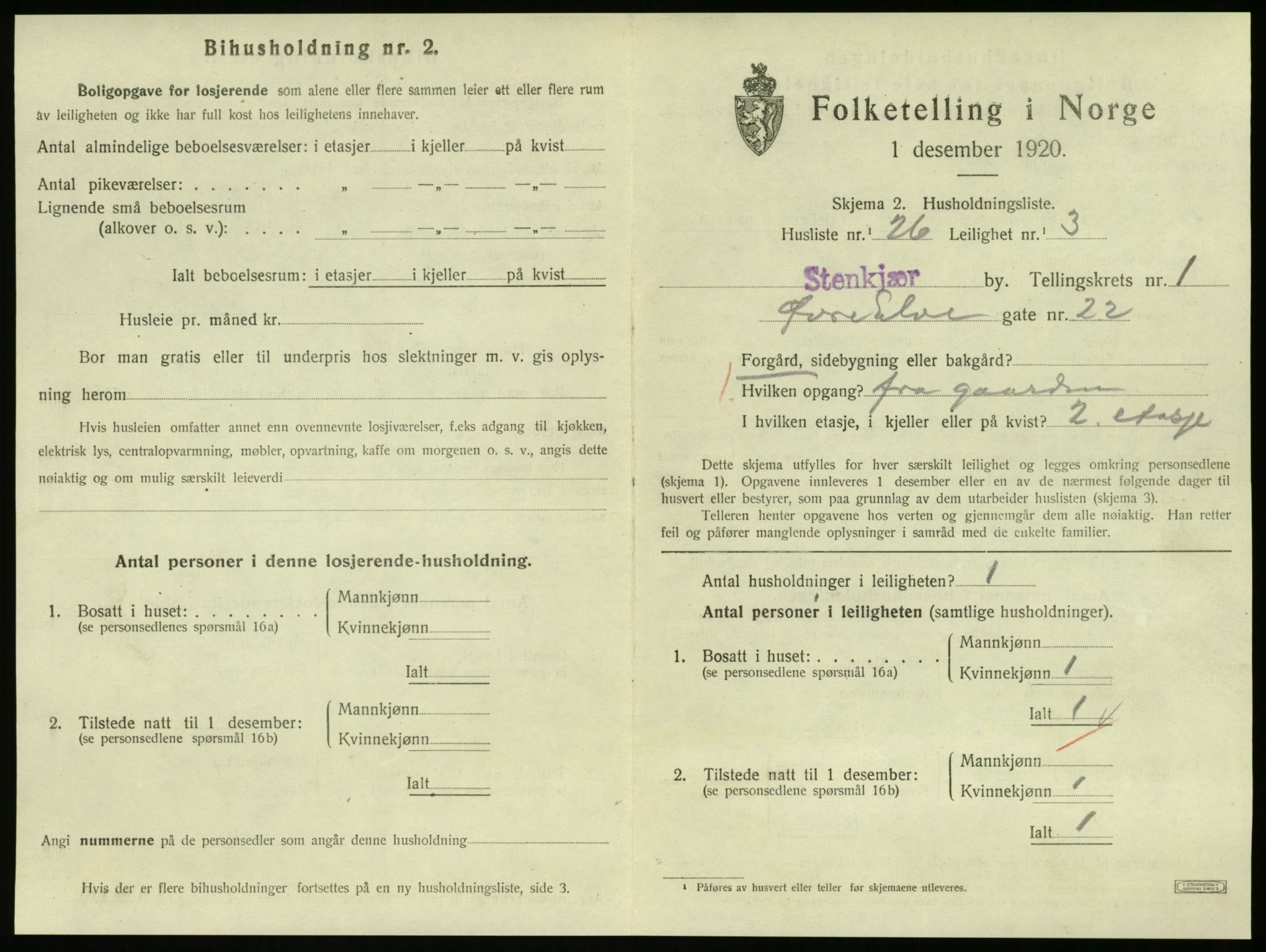 SAT, 1920 census for Steinkjer, 1920, p. 1124