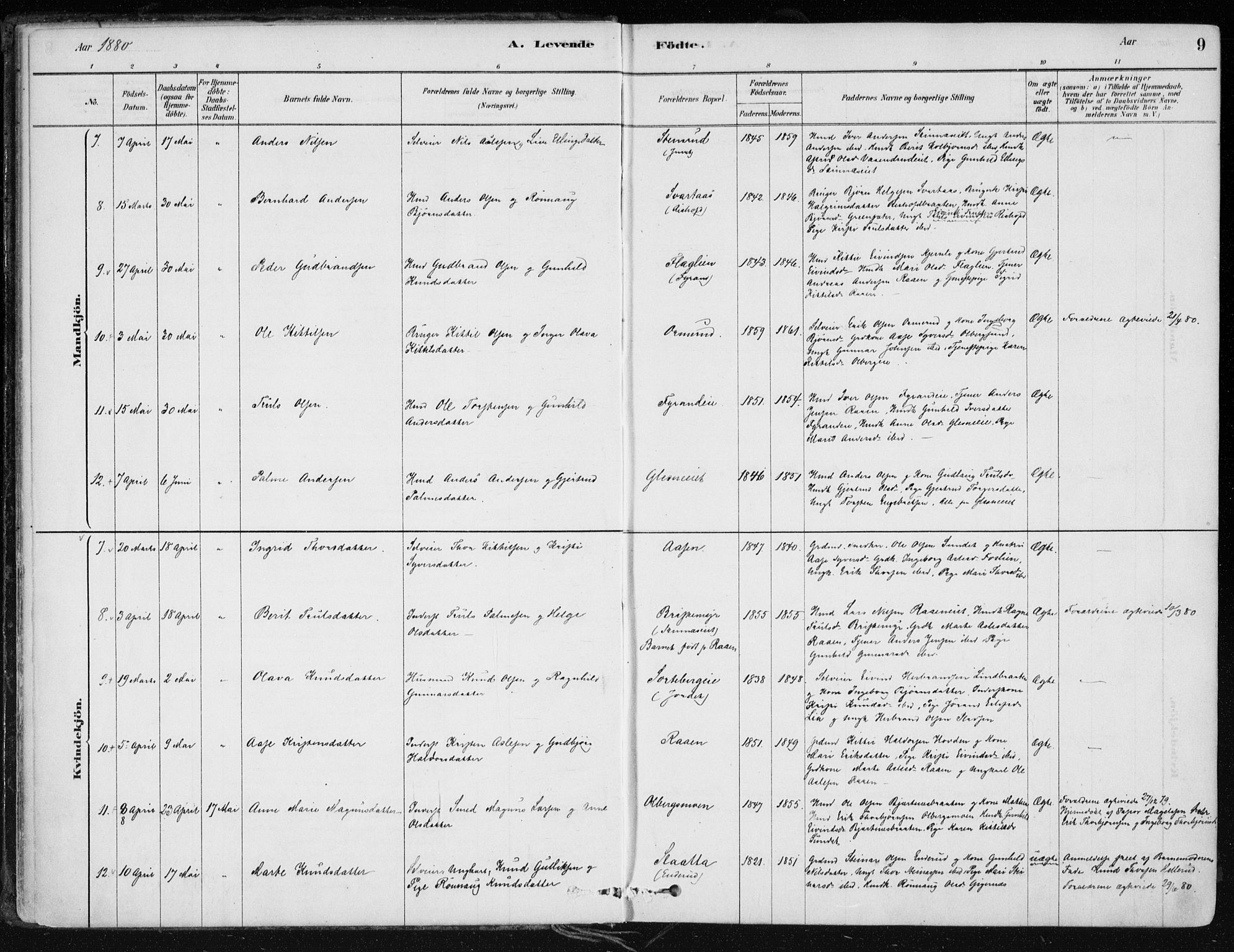 Krødsherad kirkebøker, AV/SAKO-A-19/F/Fa/L0005: Parish register (official) no. 5, 1879-1888, p. 9