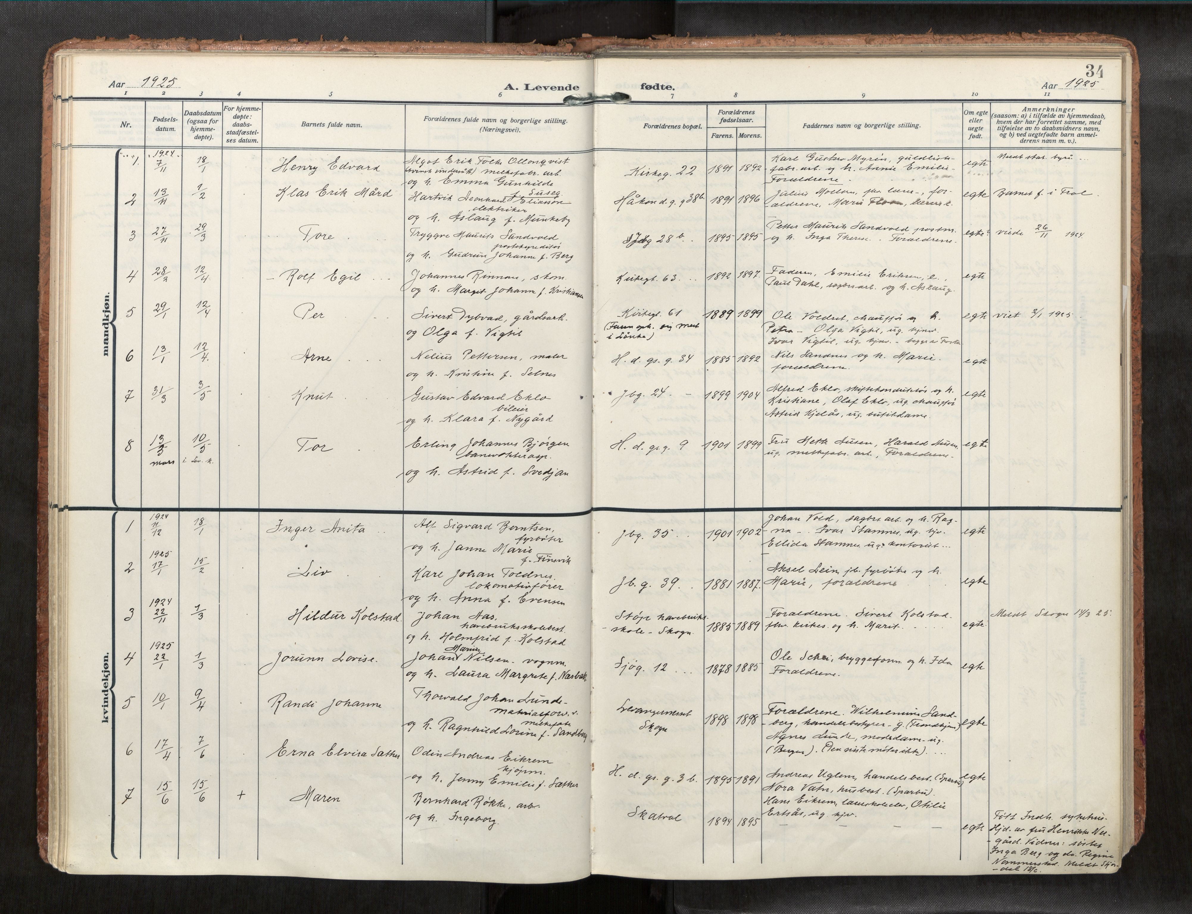 Levanger sokneprestkontor, SAT/A-1301/2/H/Haa/L0001: Parish register (official) no. 1, 1912-1932, p. 34