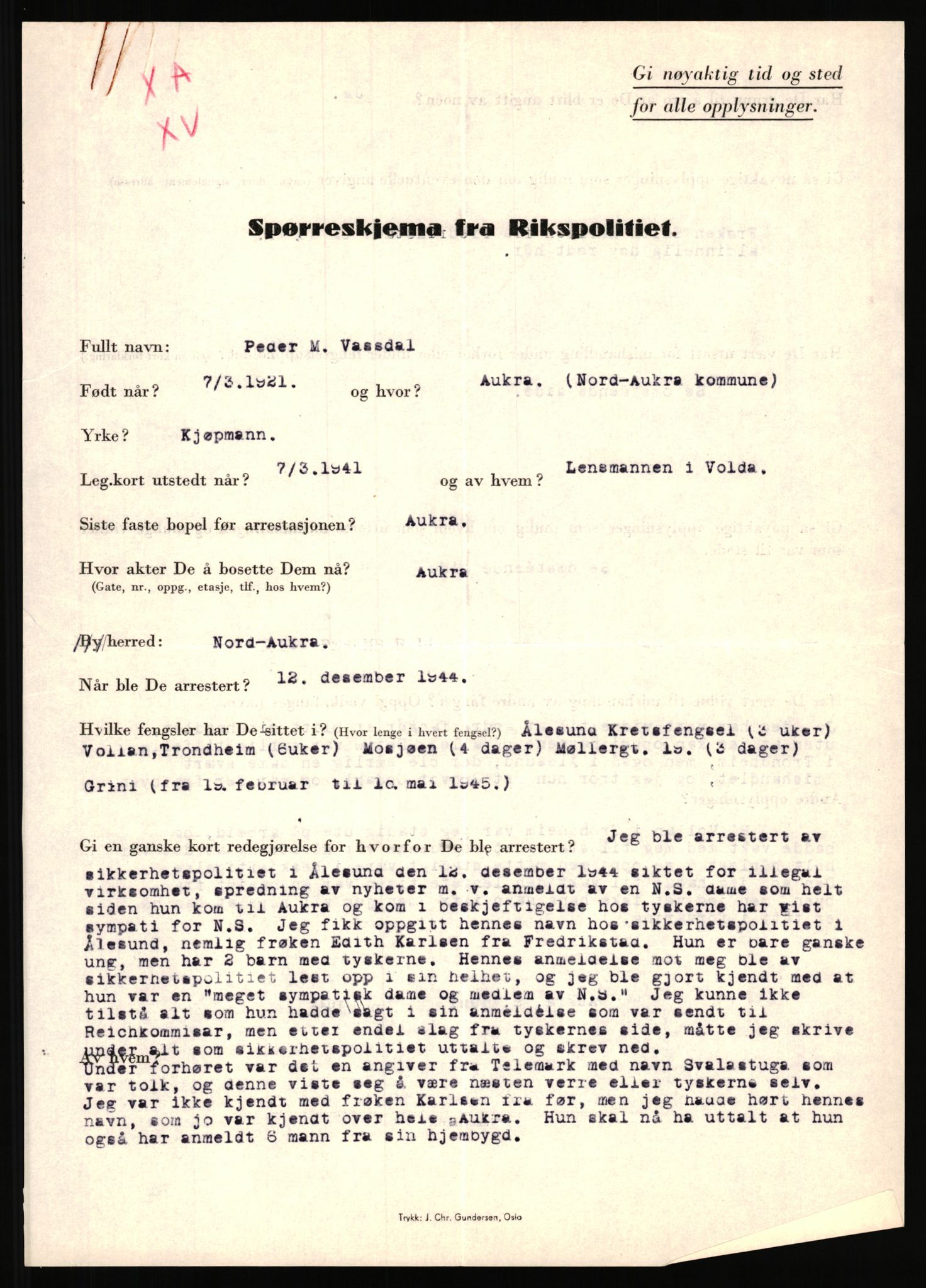 Rikspolitisjefen, AV/RA-S-1560/L/L0017: Tidemann, Hermann G. - Veum, Tjostolv, 1940-1945, p. 950