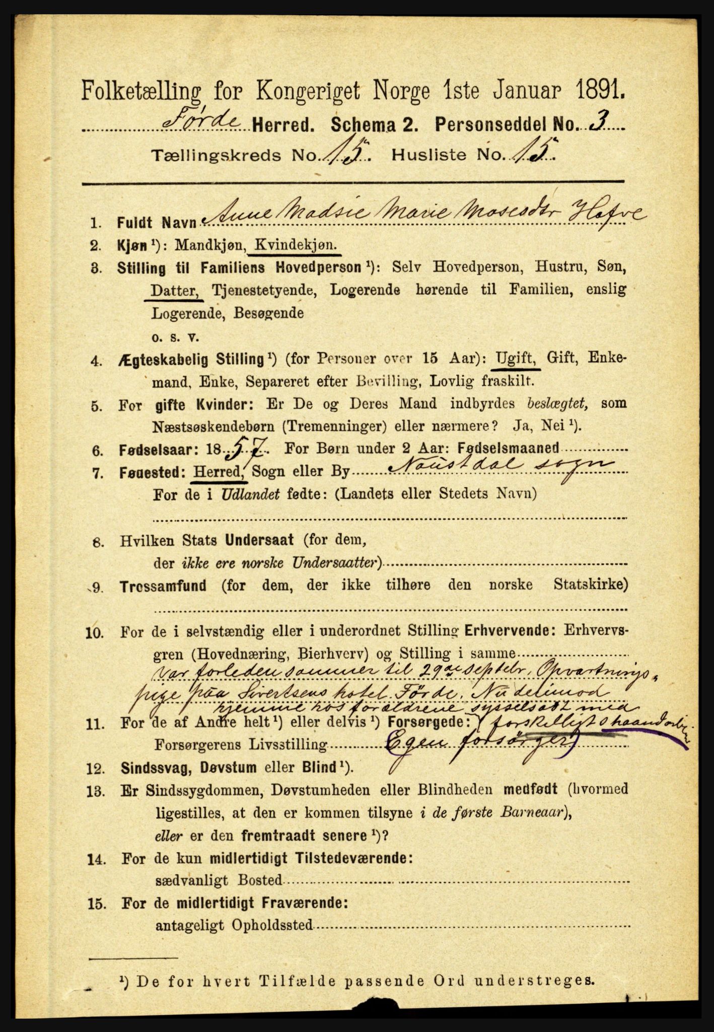 RA, 1891 census for 1432 Førde, 1891, p. 5636