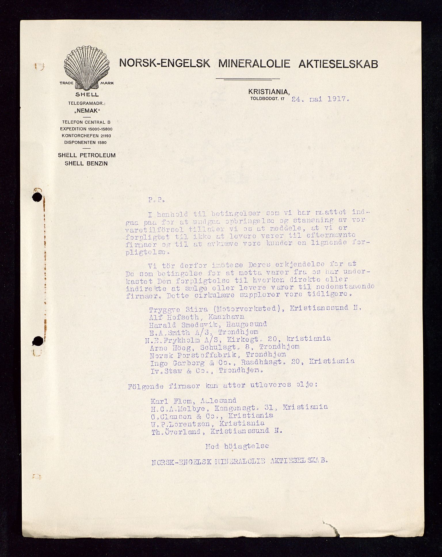 Pa 1521 - A/S Norske Shell, SAST/A-101915/E/Ea/Eaa/L0002: Sjefskorrespondanse, 1917-1918, p. 382