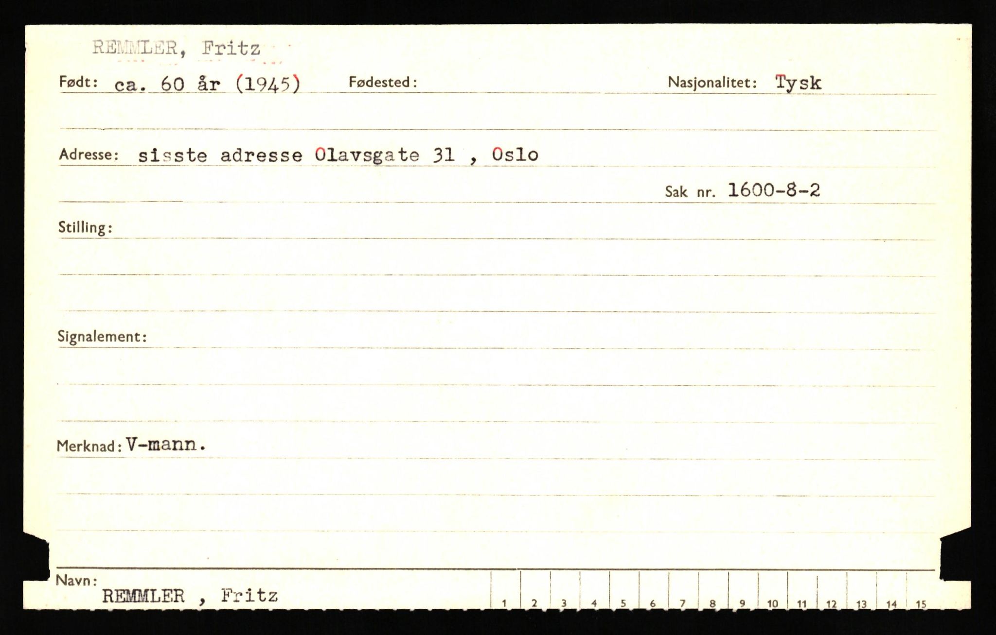 Forsvaret, Forsvarets overkommando II, AV/RA-RAFA-3915/D/Db/L0027: CI Questionaires. Tyske okkupasjonsstyrker i Norge. Tyskere., 1945-1946, p. 210