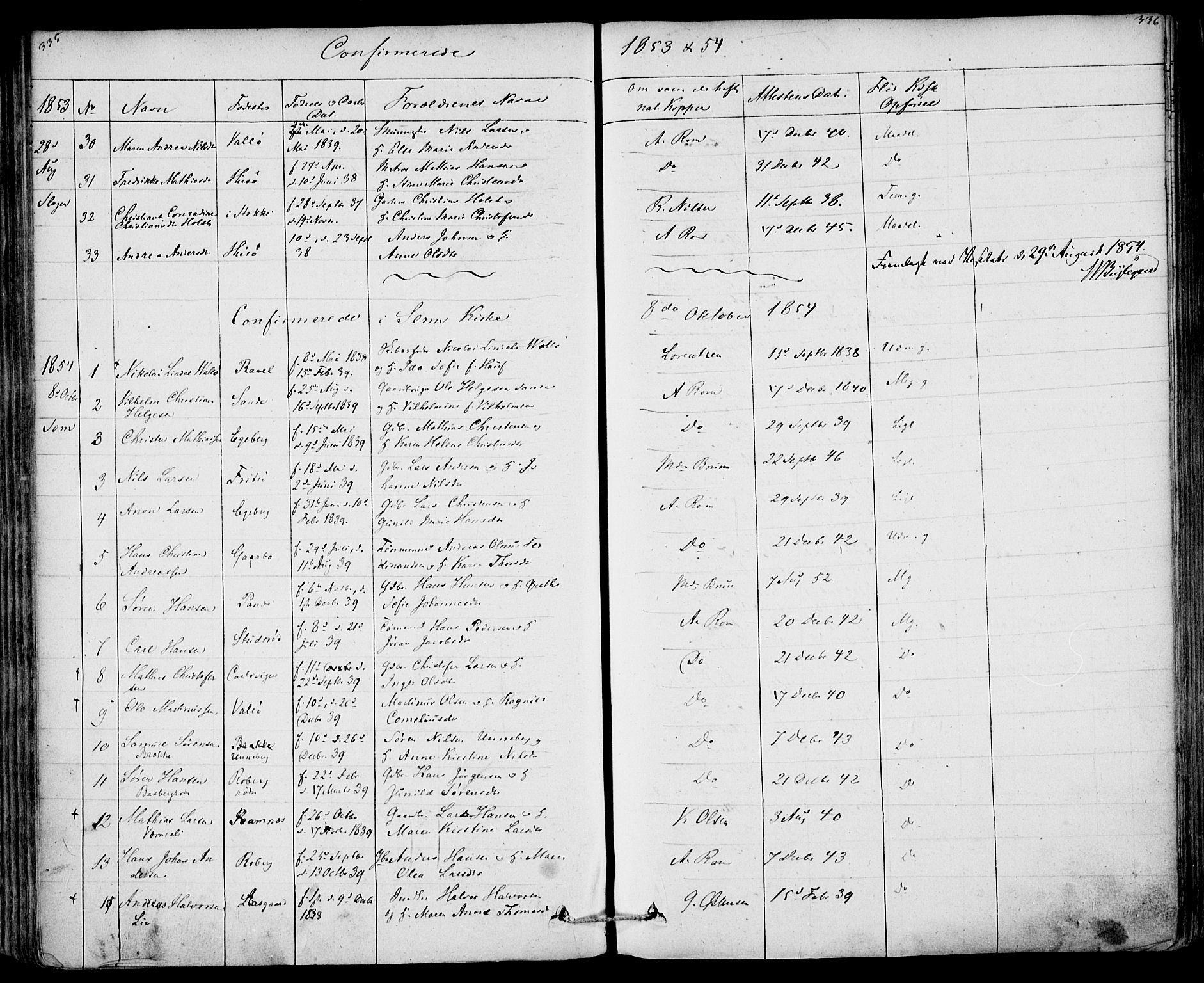 Sem kirkebøker, SAKO/A-5/F/Fa/L0006: Parish register (official) no. I 6, 1843-1855, p. 335-336
