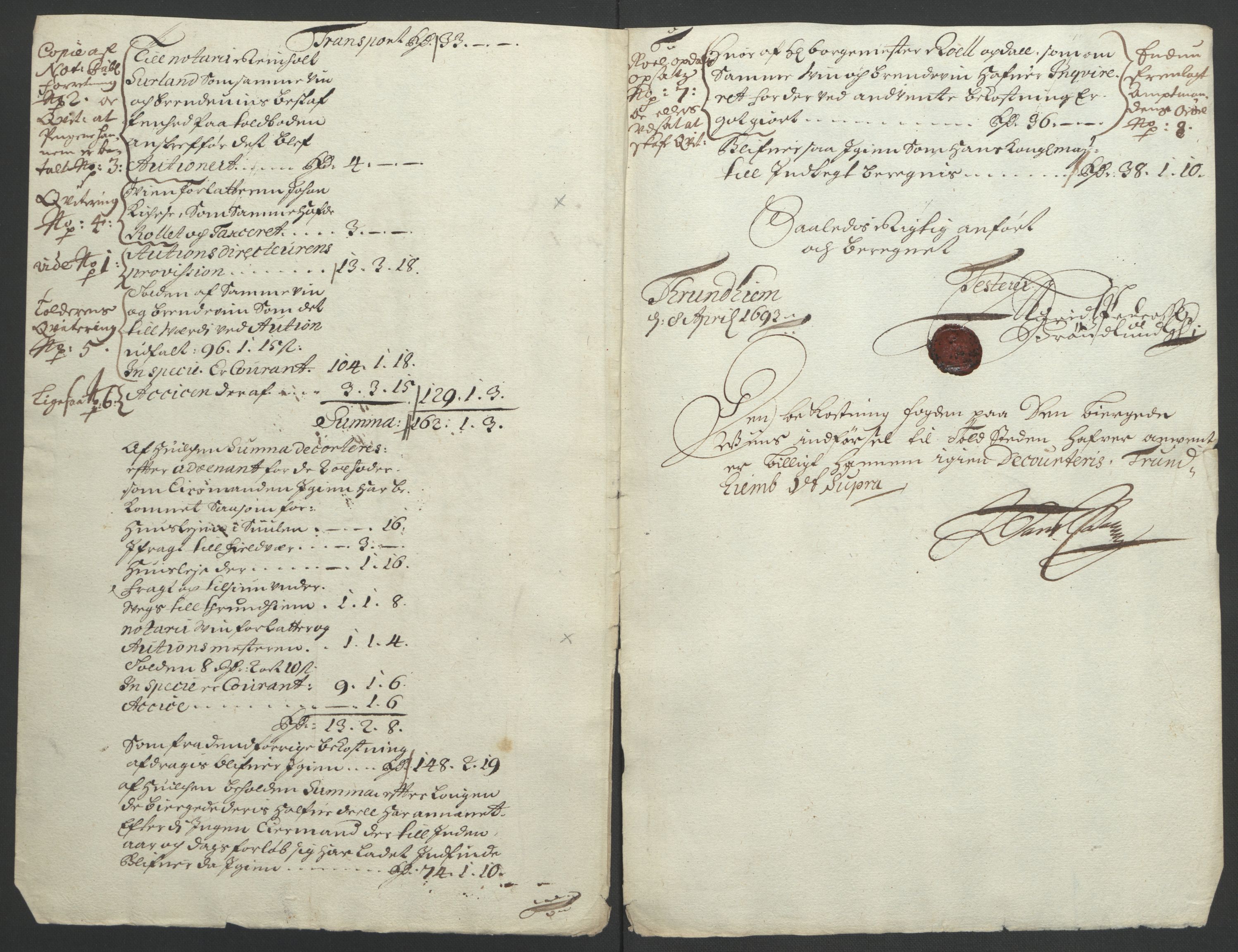 Rentekammeret inntil 1814, Reviderte regnskaper, Fogderegnskap, RA/EA-4092/R57/L3849: Fogderegnskap Fosen, 1692-1693, p. 229