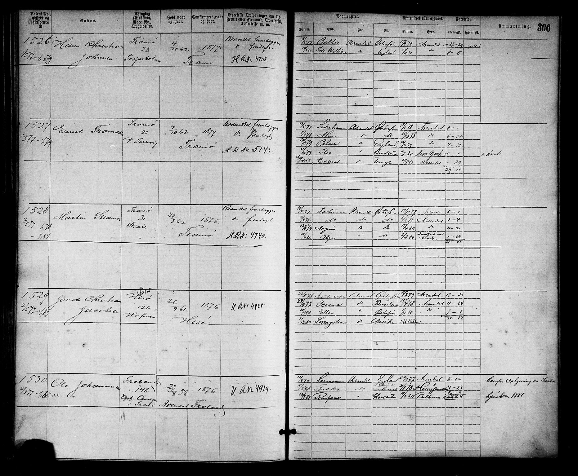Arendal mønstringskrets, SAK/2031-0012/F/Fa/L0002: Annotasjonsrulle nr 1-1910 med register, S-2, 1868-1880, p. 339
