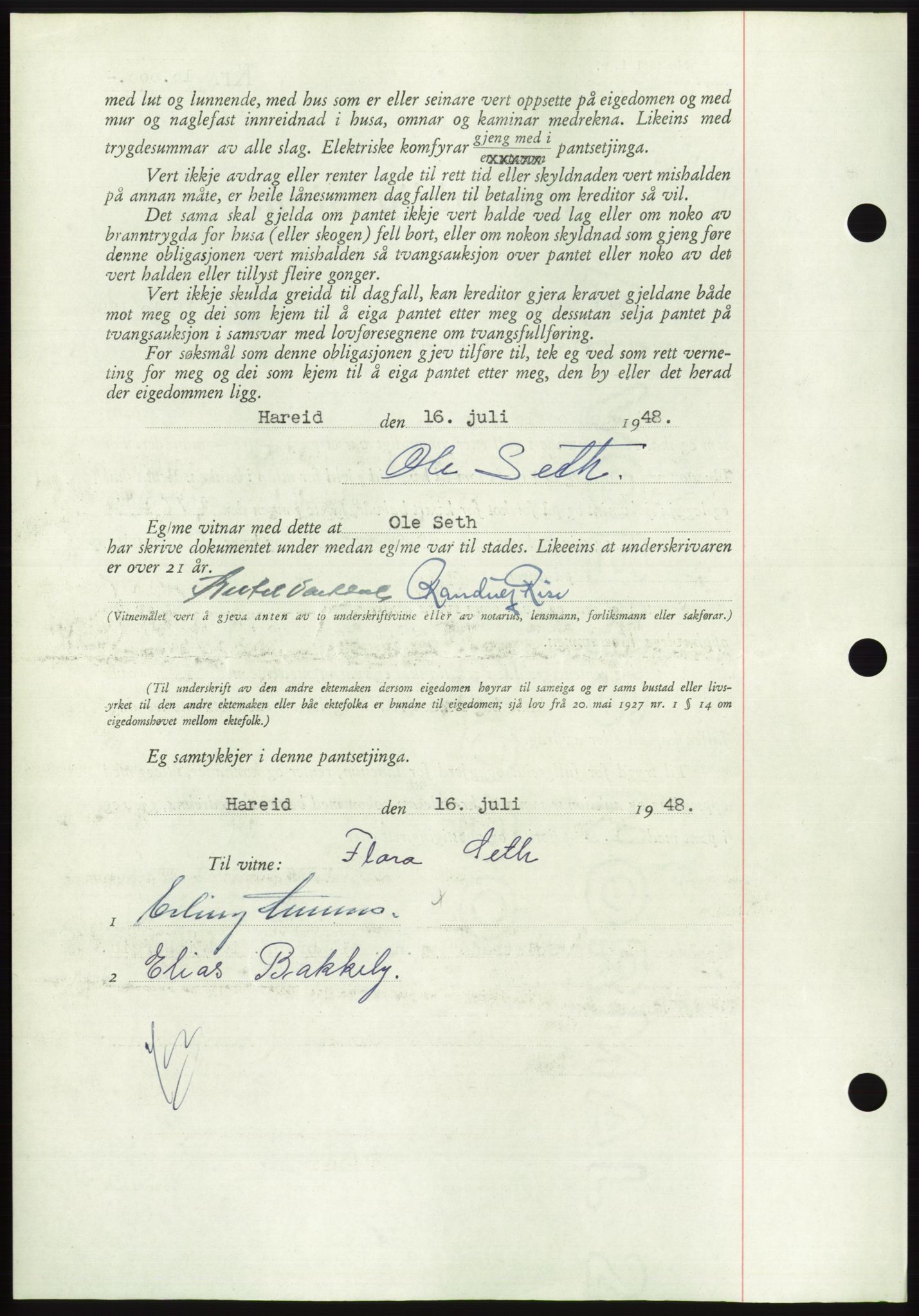Søre Sunnmøre sorenskriveri, AV/SAT-A-4122/1/2/2C/L0116: Mortgage book no. 4B, 1948-1949, Diary no: : 960/1948