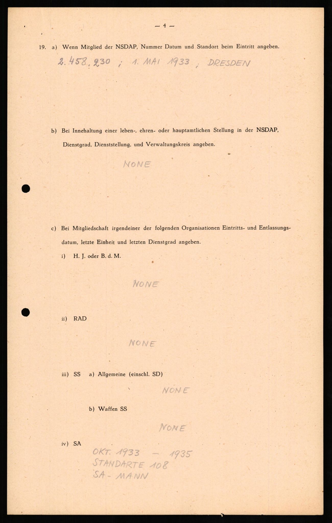 Forsvaret, Forsvarets overkommando II, RA/RAFA-3915/D/Db/L0024: CI Questionaires. Tyske okkupasjonsstyrker i Norge. Tyskere., 1945-1946, p. 133