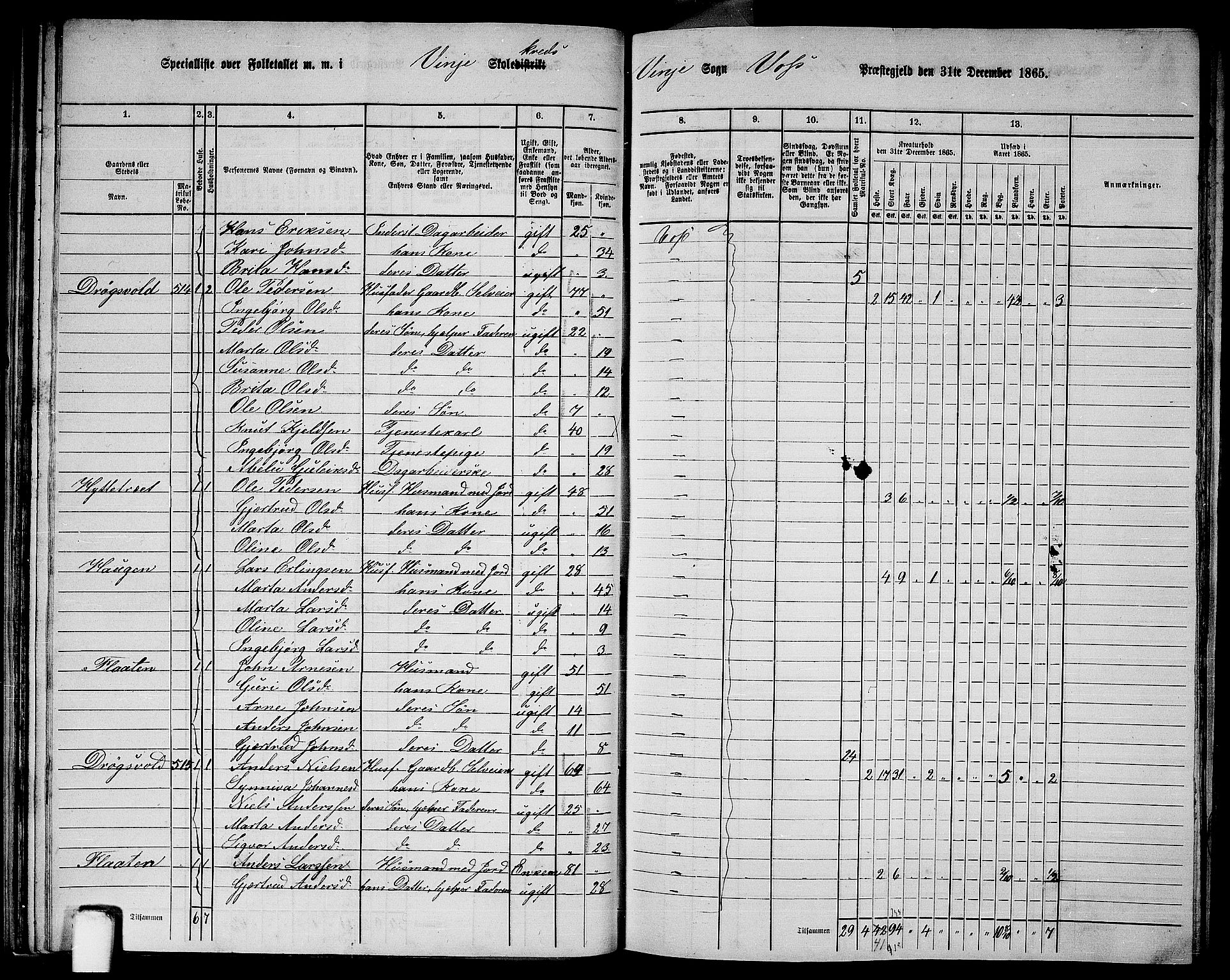 RA, 1865 census for Voss, 1865, p. 280