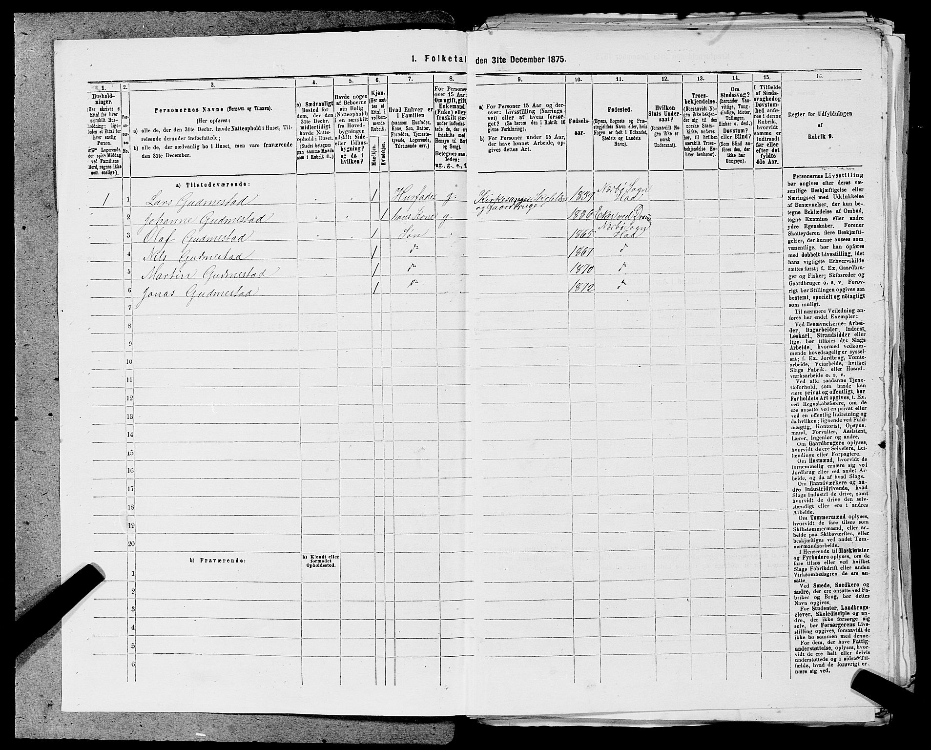SAST, 1875 census for 1119P Hå, 1875, p. 320