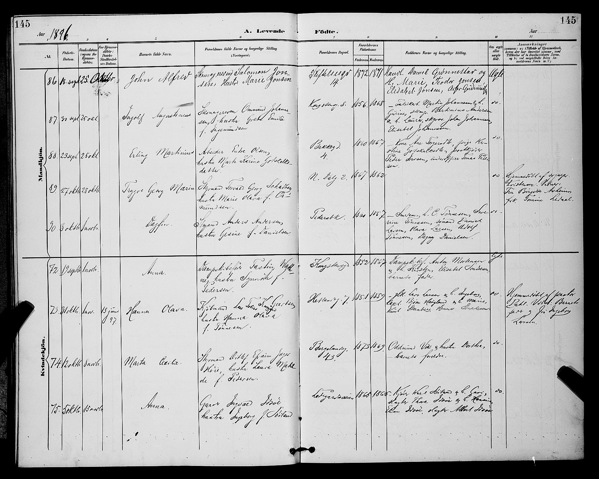 St. Petri sokneprestkontor, AV/SAST-A-101813/001/30/30BB/L0006: Parish register (copy) no. B 6, 1890-1897, p. 145