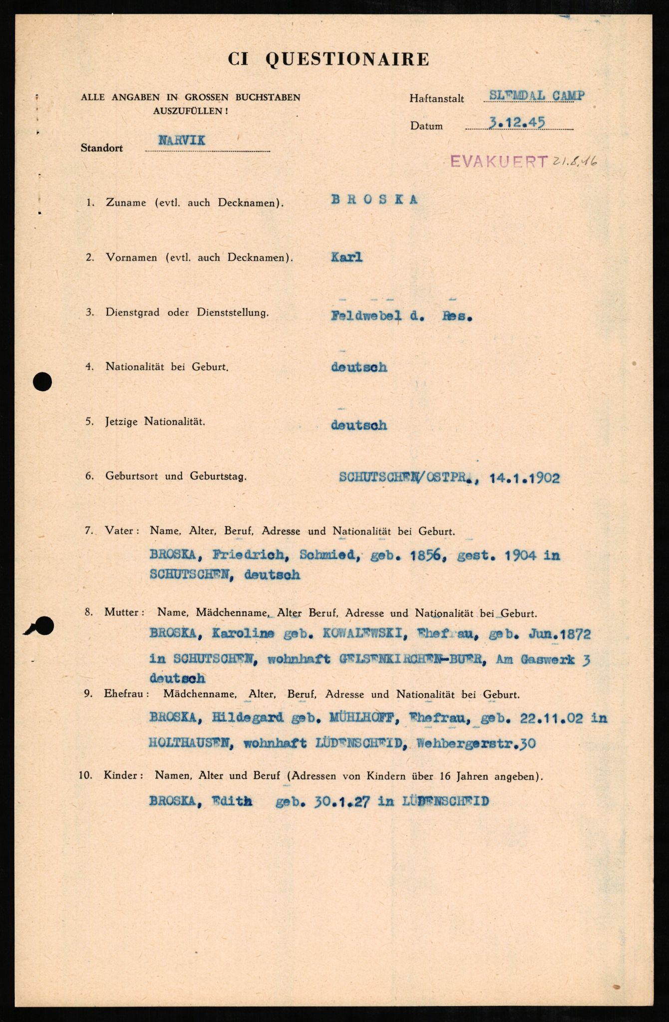 Forsvaret, Forsvarets overkommando II, AV/RA-RAFA-3915/D/Db/L0004: CI Questionaires. Tyske okkupasjonsstyrker i Norge. Tyskere., 1945-1946, p. 338