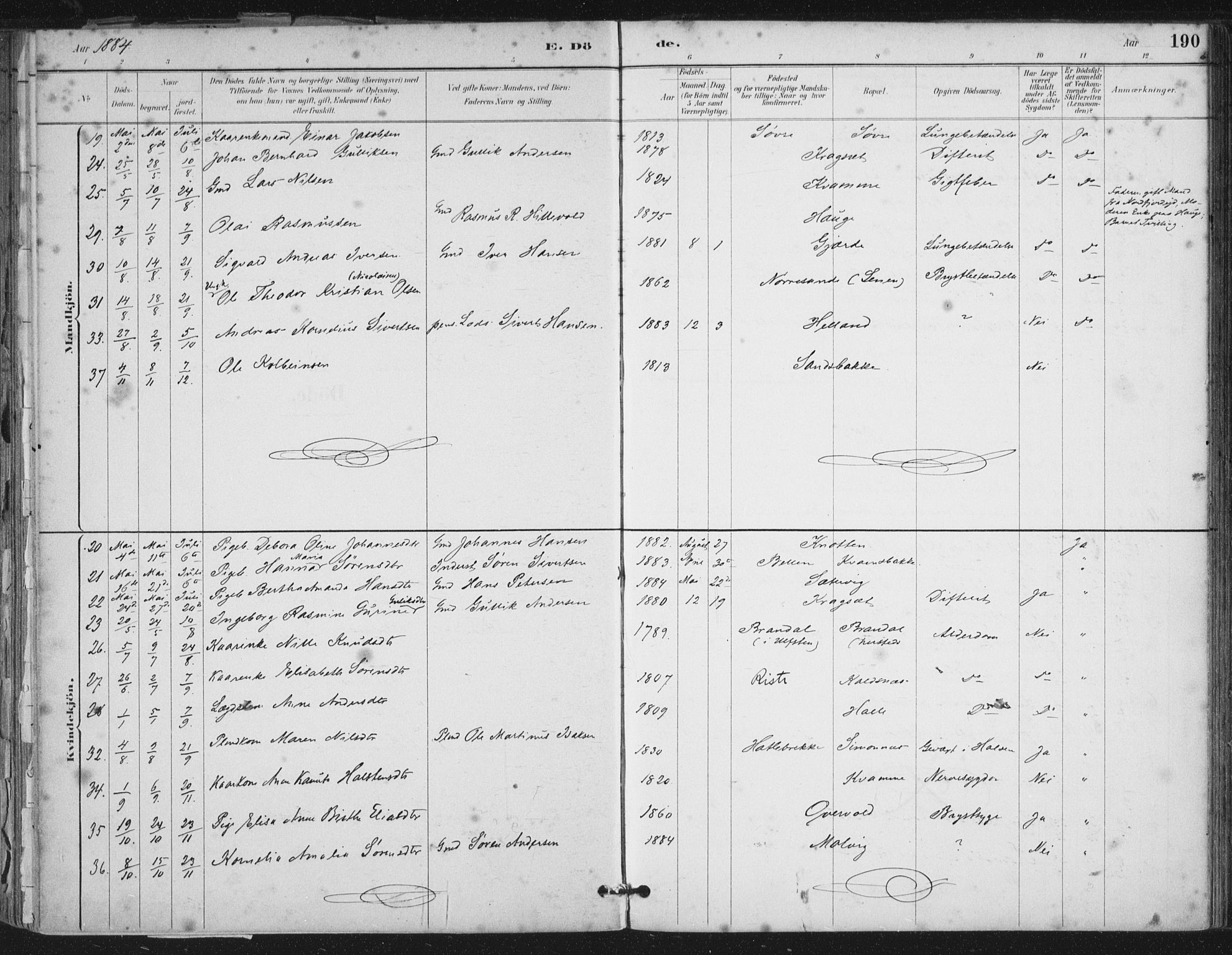 Ministerialprotokoller, klokkerbøker og fødselsregistre - Møre og Romsdal, AV/SAT-A-1454/503/L0037: Parish register (official) no. 503A05, 1884-1900, p. 190