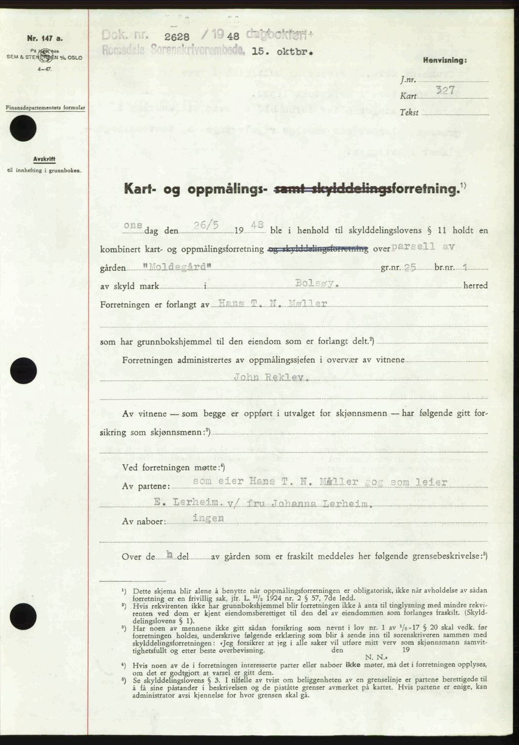 Romsdal sorenskriveri, AV/SAT-A-4149/1/2/2C: Mortgage book no. A27, 1948-1948, Diary no: : 2628/1948