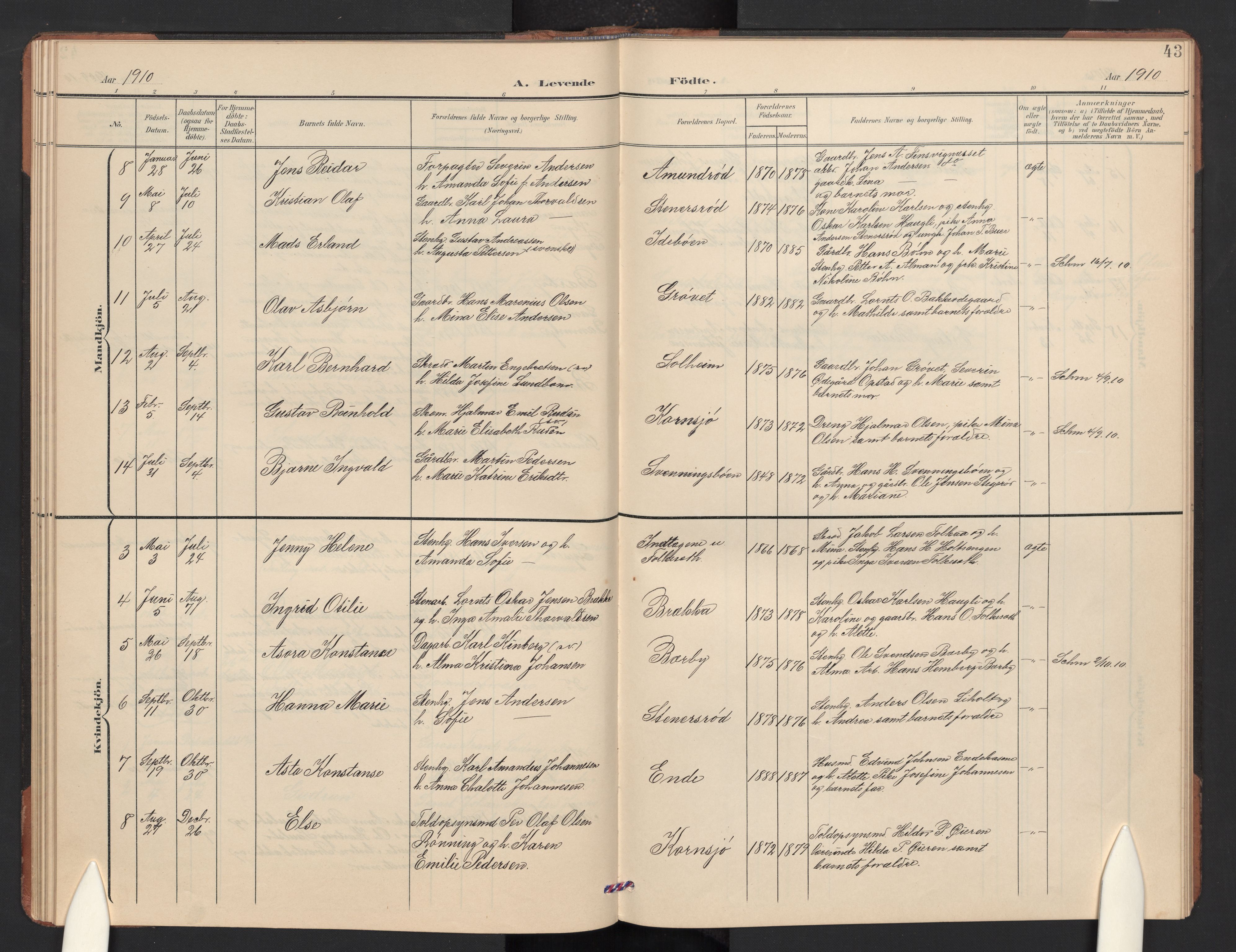Idd prestekontor Kirkebøker, SAO/A-10911/G/Gc/L0001: Parish register (copy) no. III 1, 1901-1910, p. 43