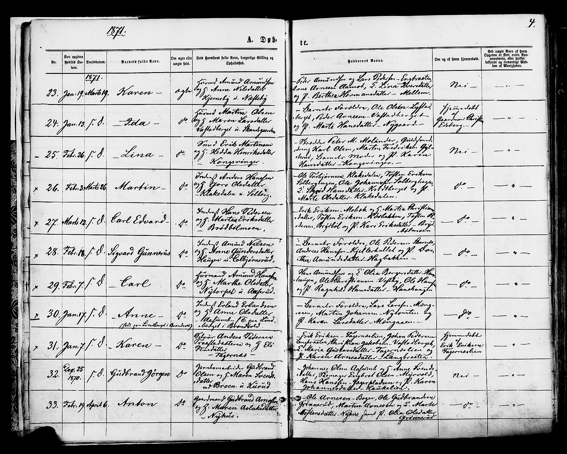 Vinger prestekontor, AV/SAH-PREST-024/H/Ha/Haa/L0012: Parish register (official) no. 12, 1871-1880, p. 4