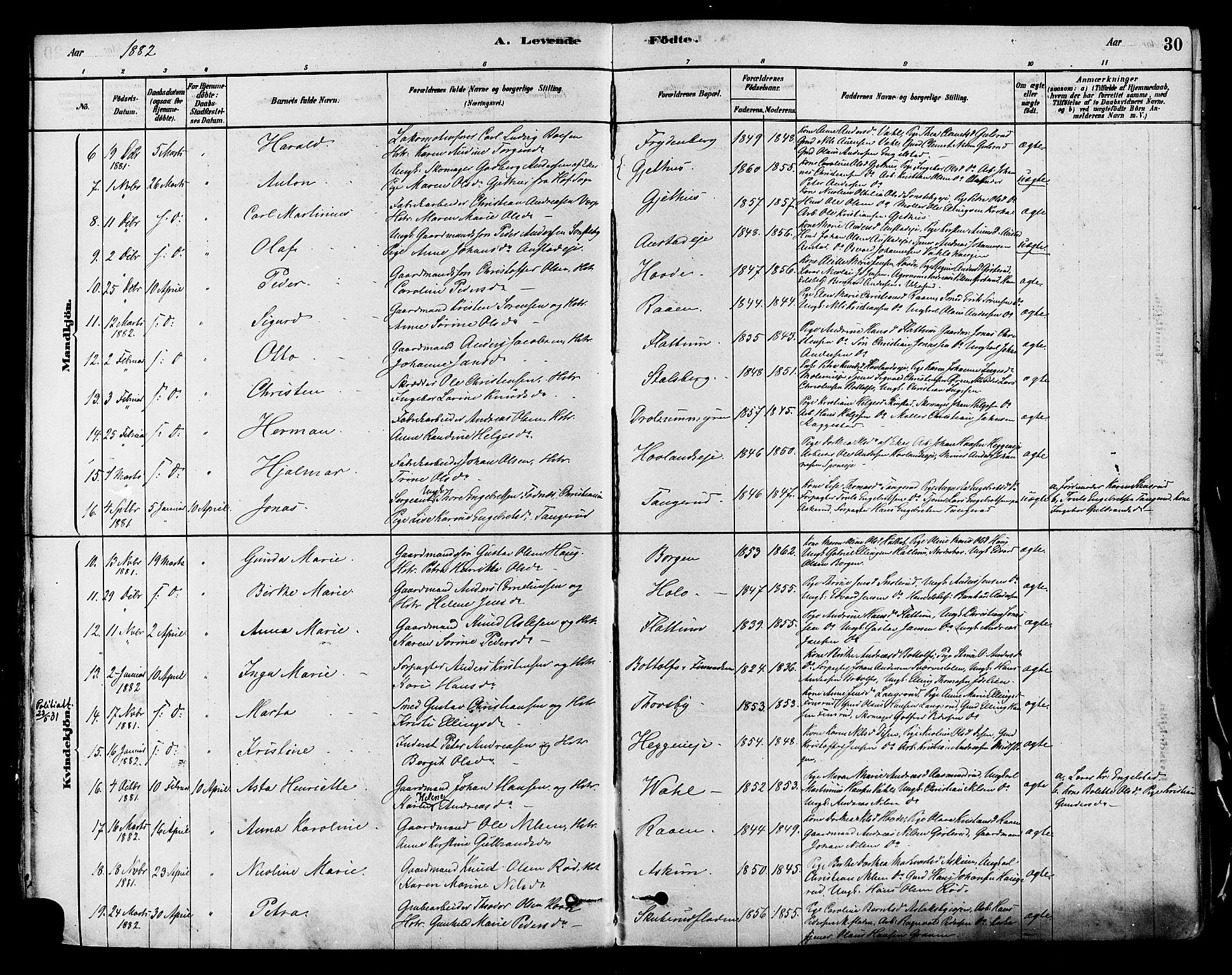 Modum kirkebøker, AV/SAKO-A-234/F/Fa/L0011: Parish register (official) no. 11, 1877-1889, p. 30