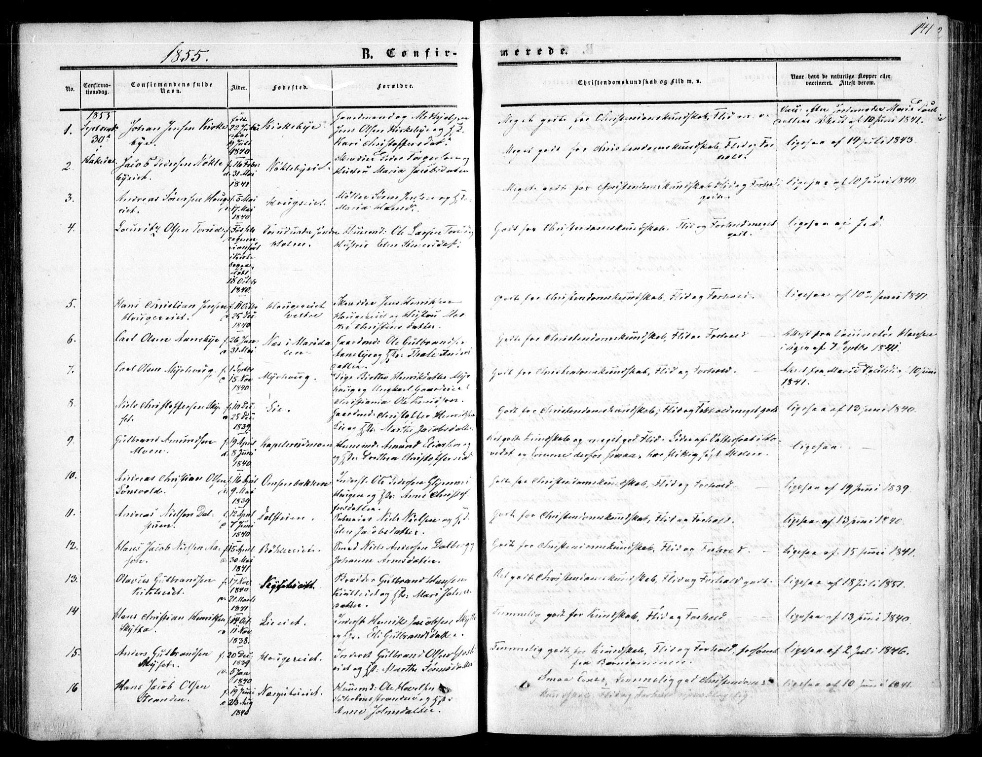 Nittedal prestekontor Kirkebøker, SAO/A-10365a/F/Fa/L0005: Parish register (official) no. I 5, 1850-1862, p. 141