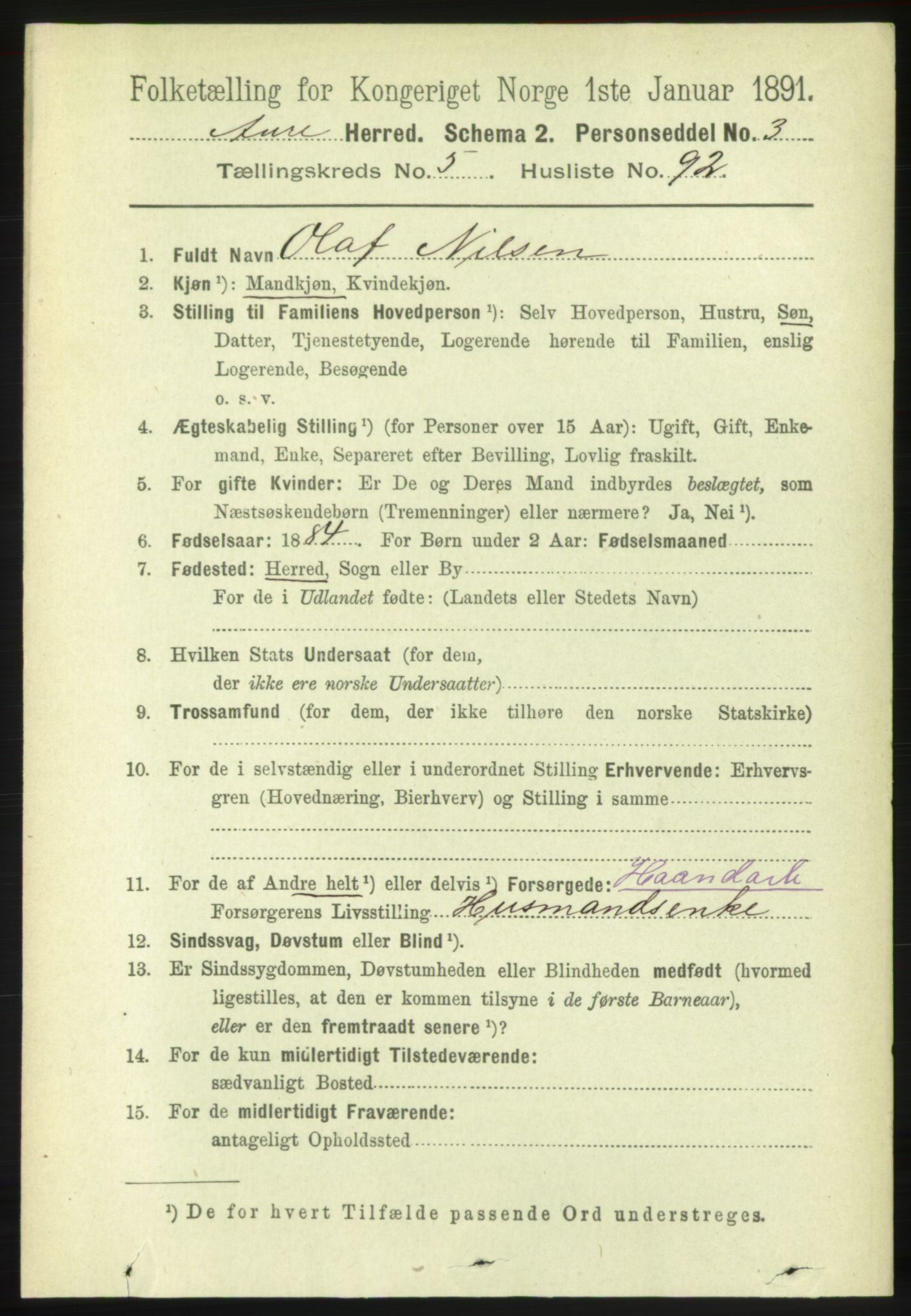 RA, 1891 census for 1569 Aure, 1891, p. 3296