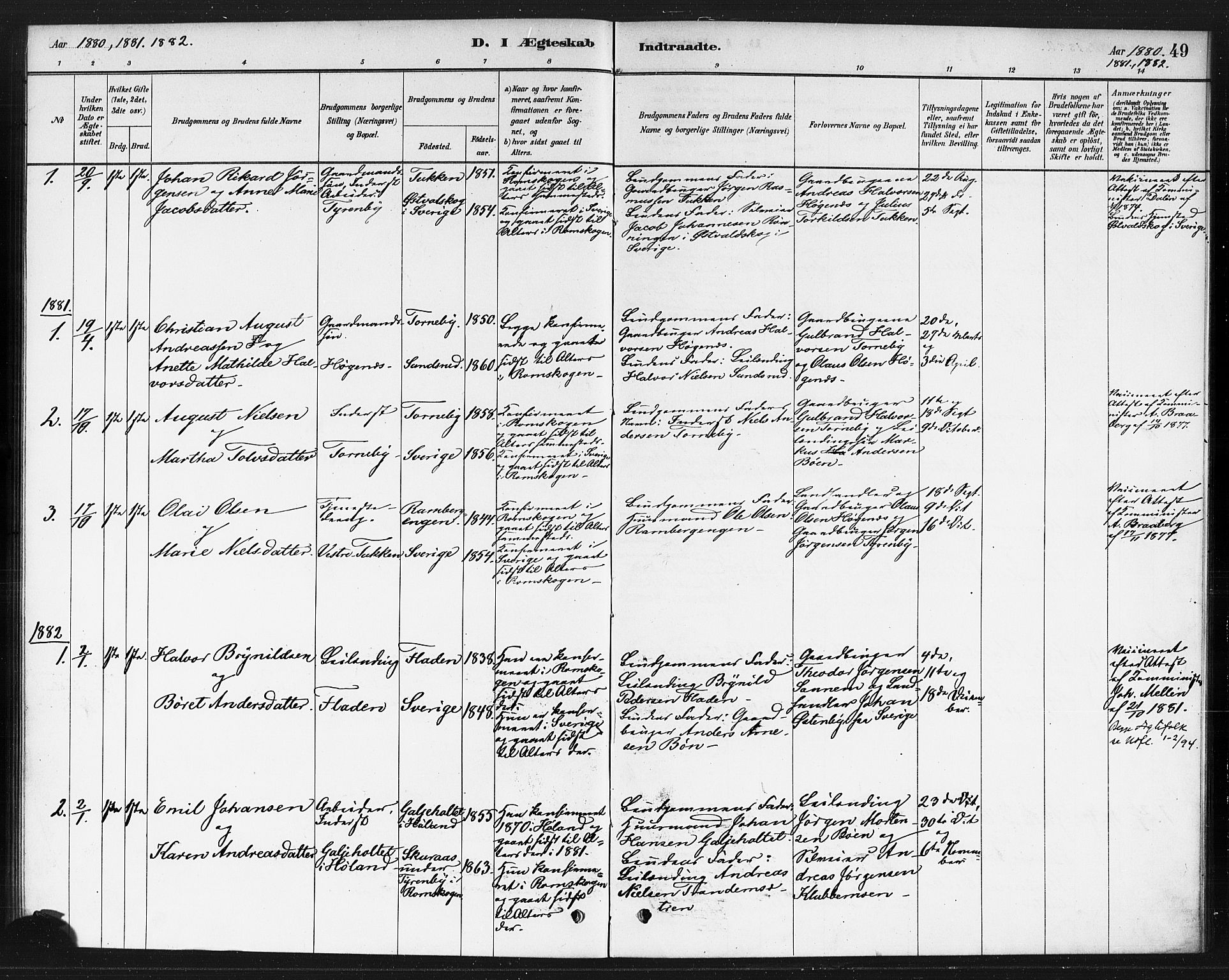 Rødenes prestekontor Kirkebøker, AV/SAO-A-2005/F/Fb/L0001: Parish register (official) no. II 1, 1880-1889, p. 49