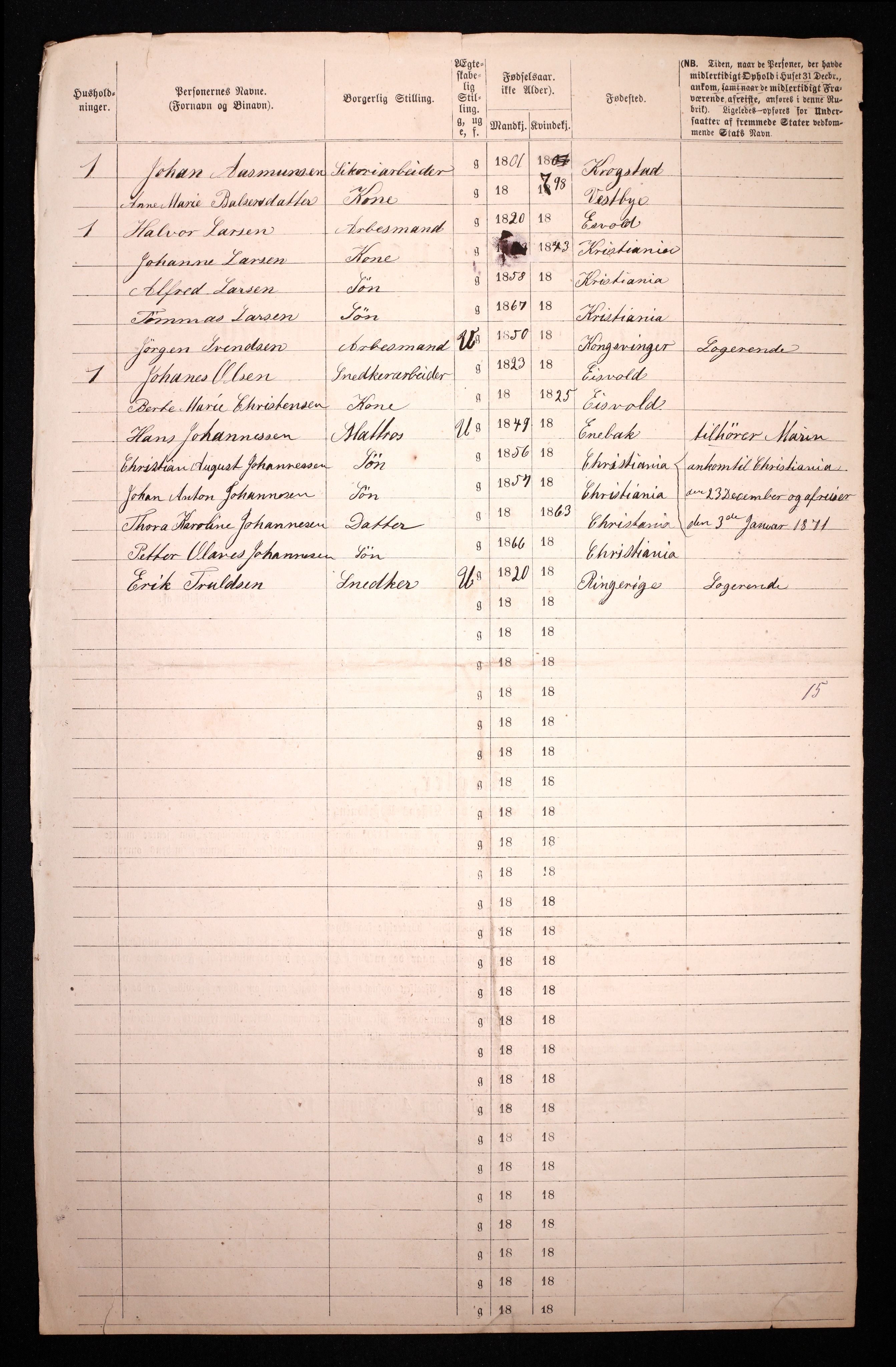 RA, 1870 census for 0301 Kristiania, 1870, p. 4565