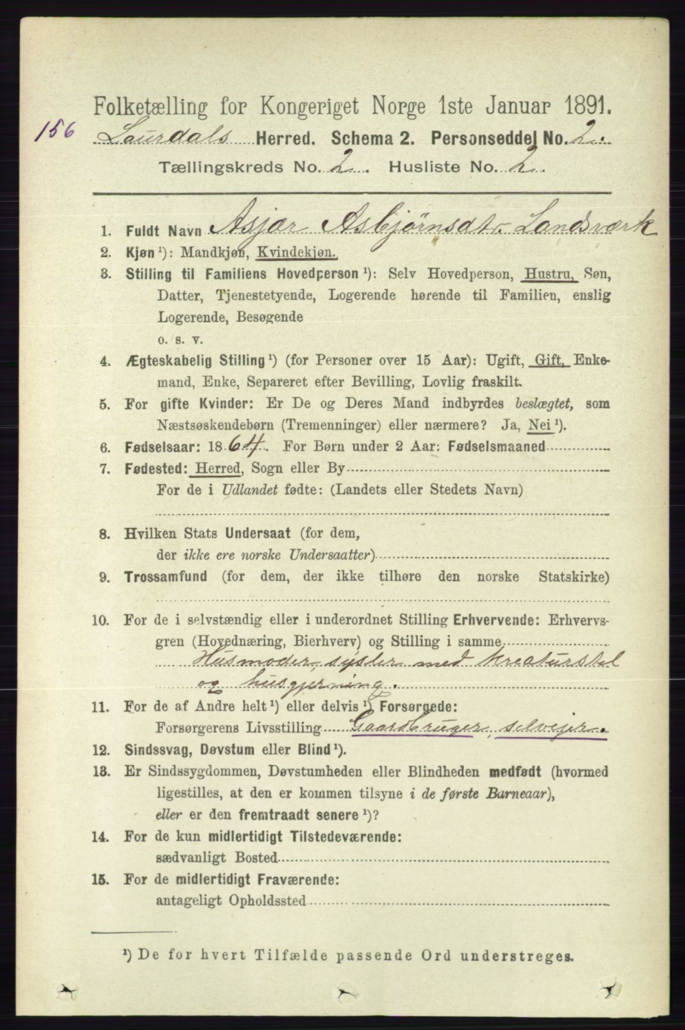 RA, 1891 census for 0833 Lårdal, 1891, p. 610