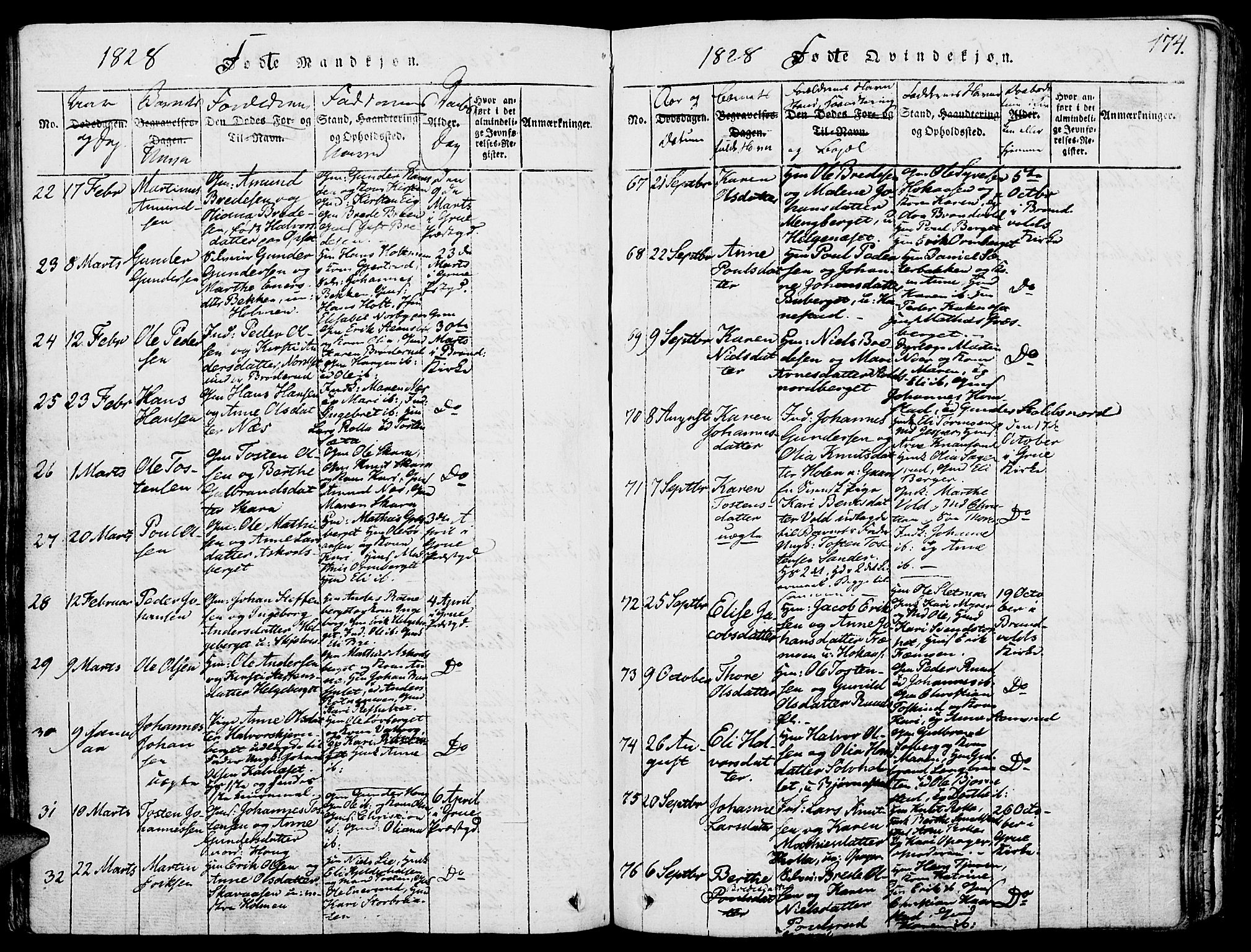 Grue prestekontor, AV/SAH-PREST-036/H/Ha/Haa/L0006: Parish register (official) no. 6, 1814-1830, p. 174