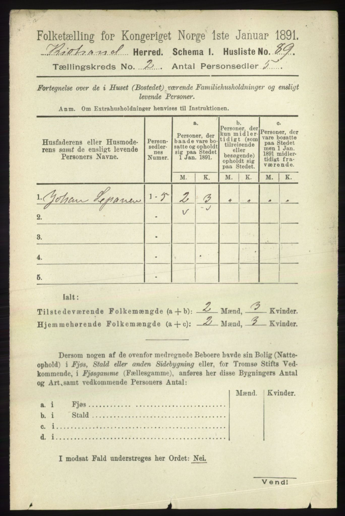 RA, 1891 census for 2020 Kistrand, 1891, p. 600