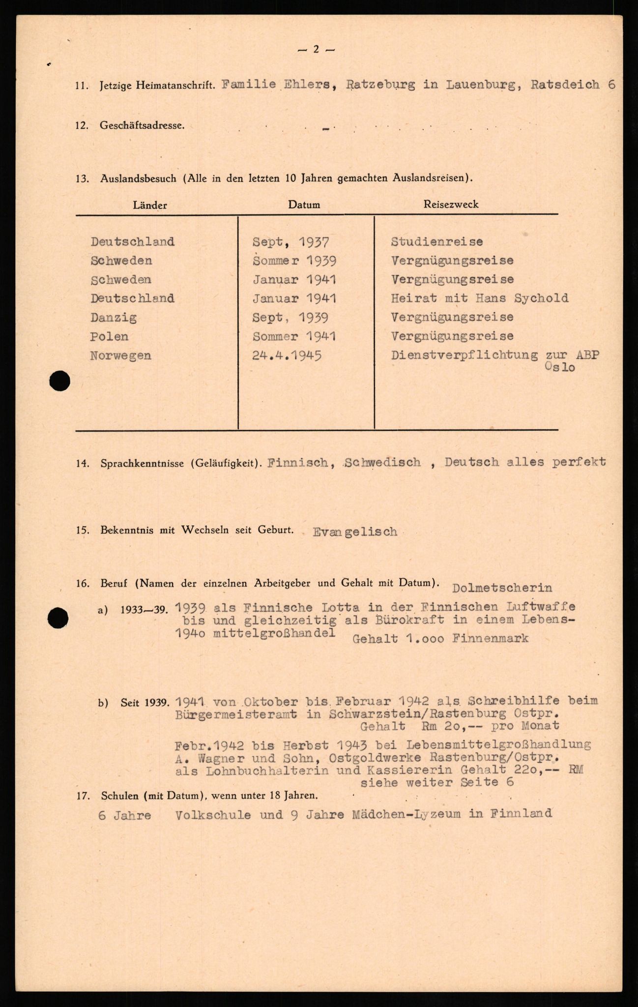 Forsvaret, Forsvarets overkommando II, AV/RA-RAFA-3915/D/Db/L0021: CI Questionaires. Tyske okkupasjonsstyrker i Norge. Tyskere., 1945-1946, p. 207