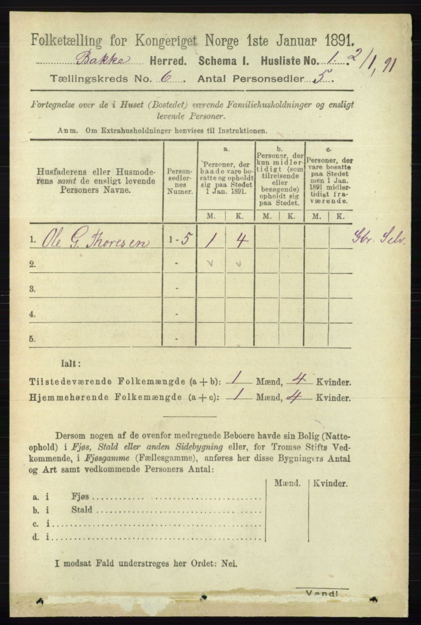 RA, 1891 census for 1045 Bakke, 1891, p. 1149