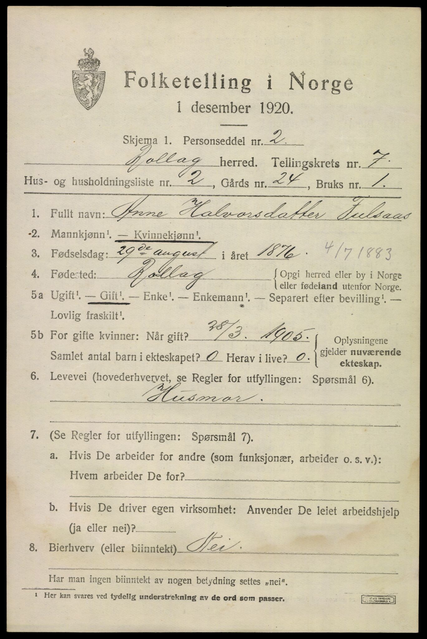 SAKO, 1920 census for Rollag, 1920, p. 2502