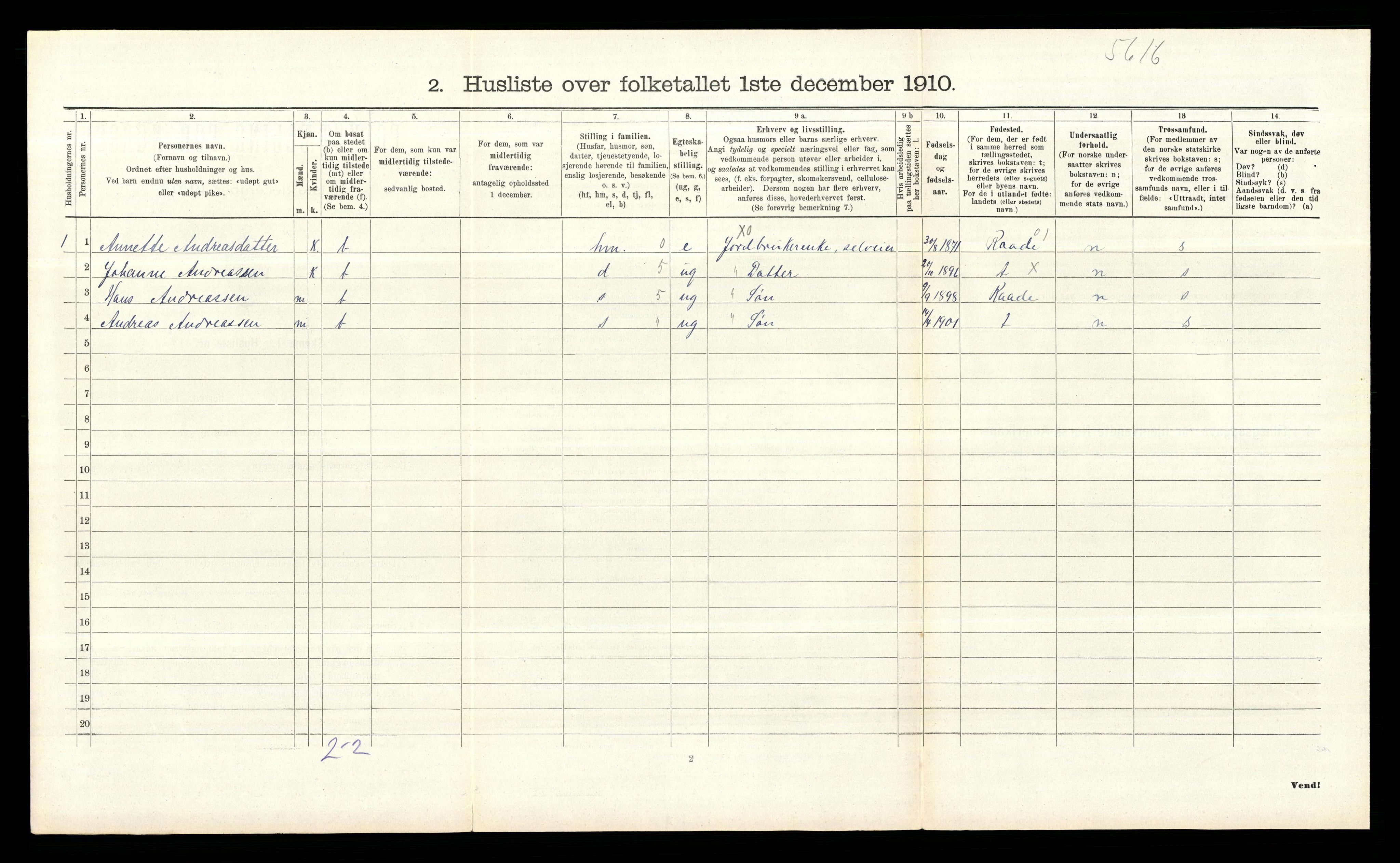 RA, 1910 census for Rygge, 1910, p. 447