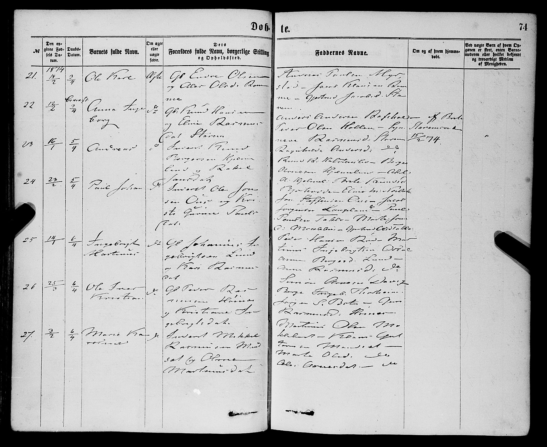 Eid sokneprestembete, AV/SAB-A-82301/H/Haa/Haaa/L0010: Parish register (official) no. A 10, 1867-1878, p. 74