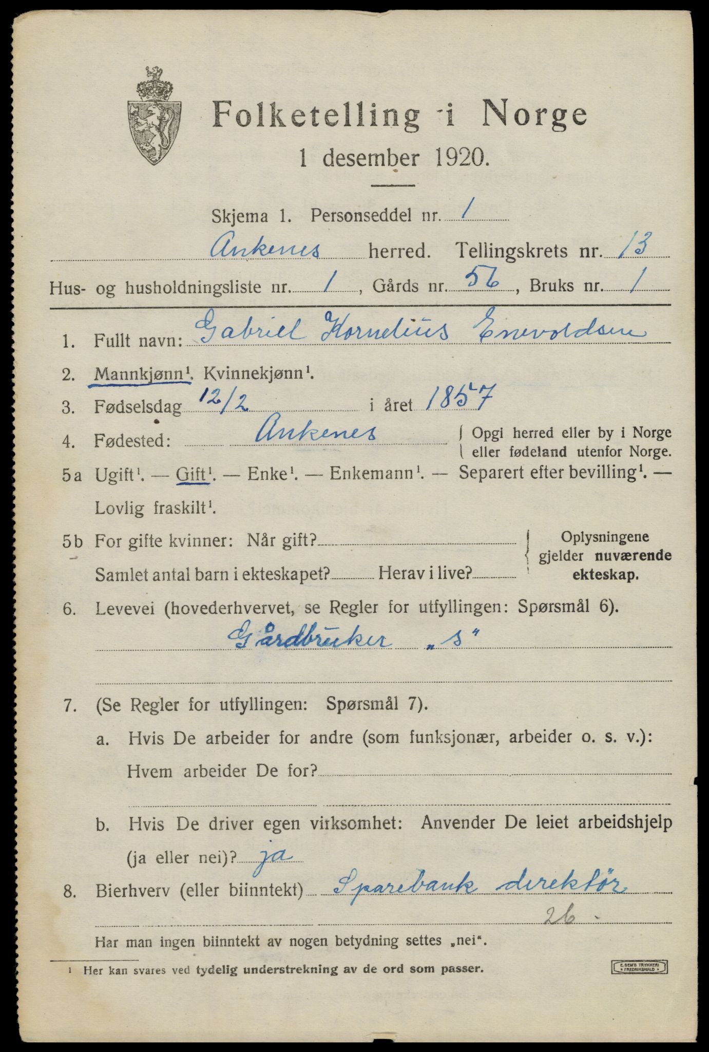 SAT, 1920 census for Ankenes, 1920, p. 6609