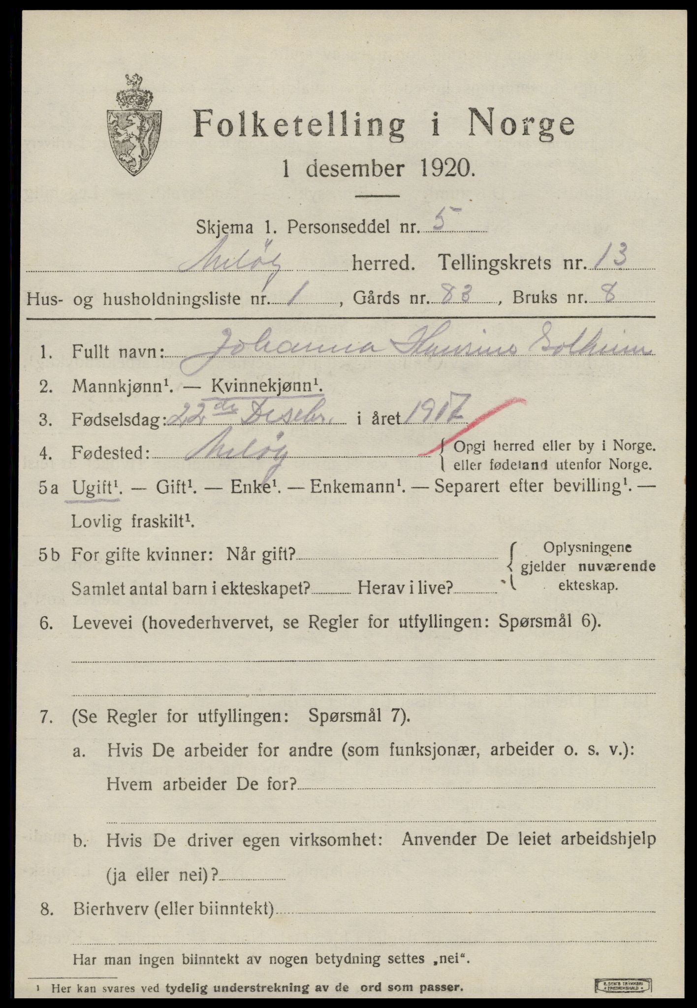 SAT, 1920 census for Meløy, 1920, p. 8329