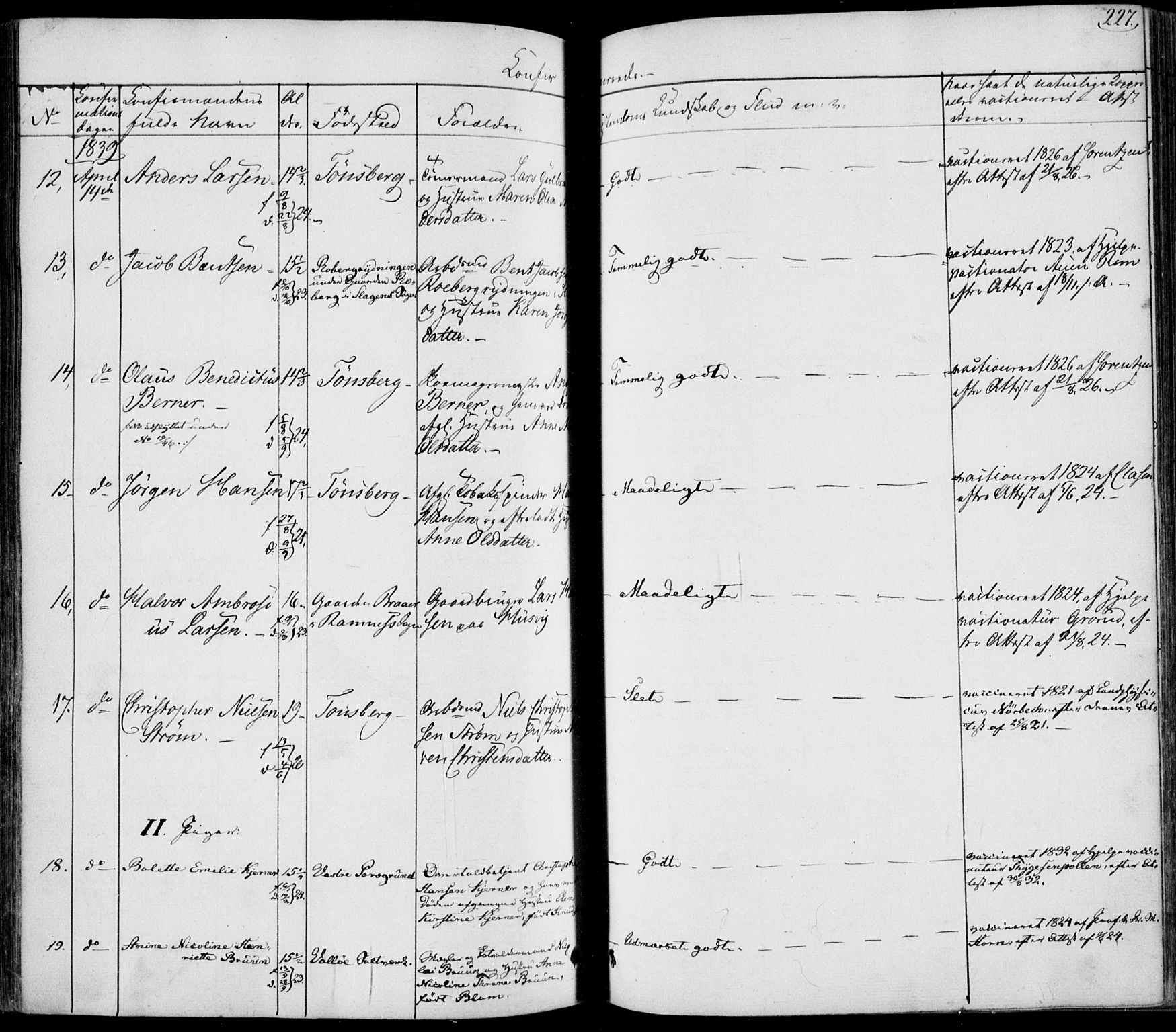 Tønsberg kirkebøker, AV/SAKO-A-330/F/Fa/L0006: Parish register (official) no. I 6, 1836-1844, p. 227