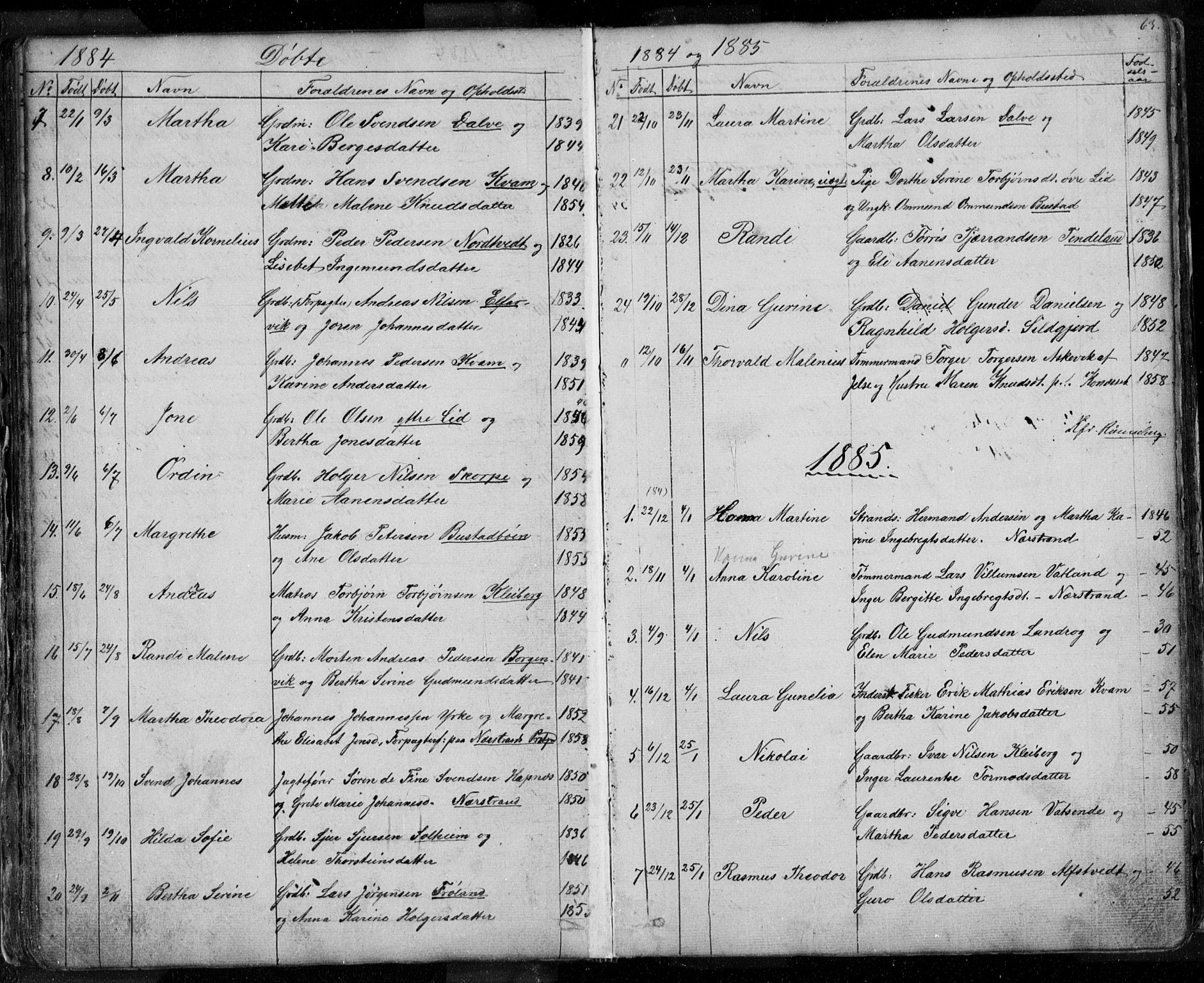 Nedstrand sokneprestkontor, SAST/A-101841/01/V: Parish register (copy) no. B 3, 1848-1933, p. 63