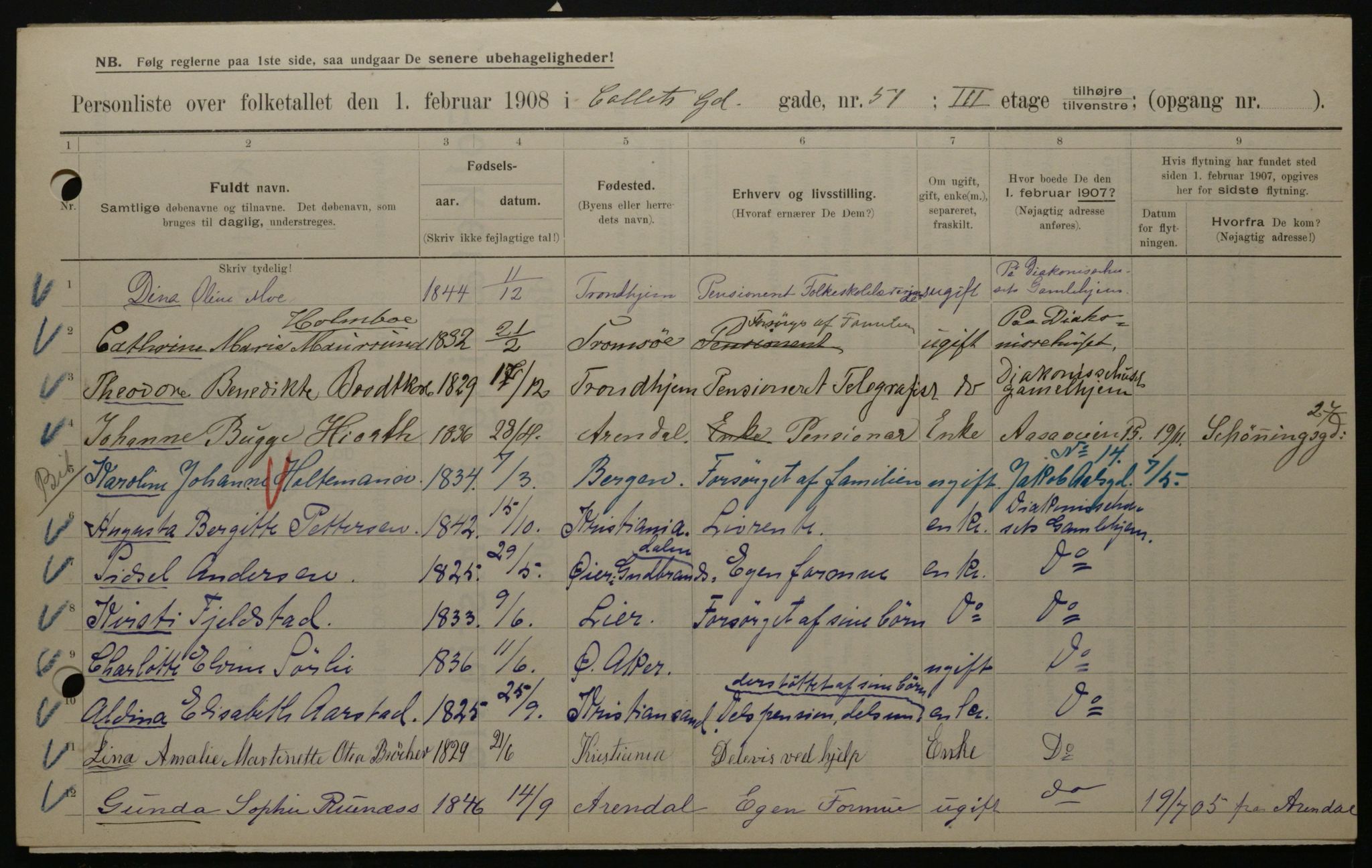 OBA, Municipal Census 1908 for Kristiania, 1908, p. 12405