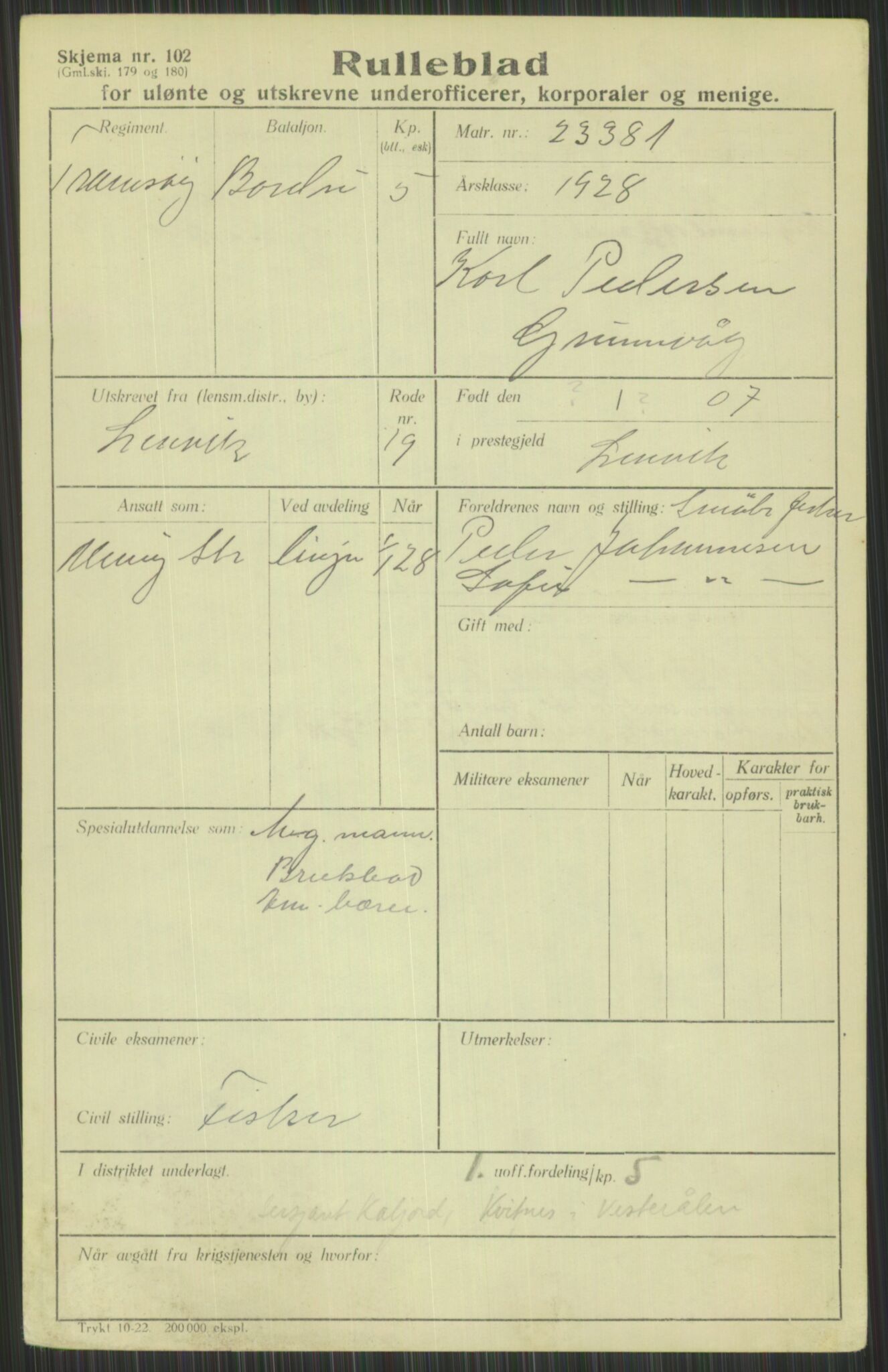 Forsvaret, Troms infanteriregiment nr. 16, AV/RA-RAFA-3146/P/Pa/L0013/0003: Rulleblad / Rulleblad for regimentets menige mannskaper, årsklasse 1928, 1928, p. 145