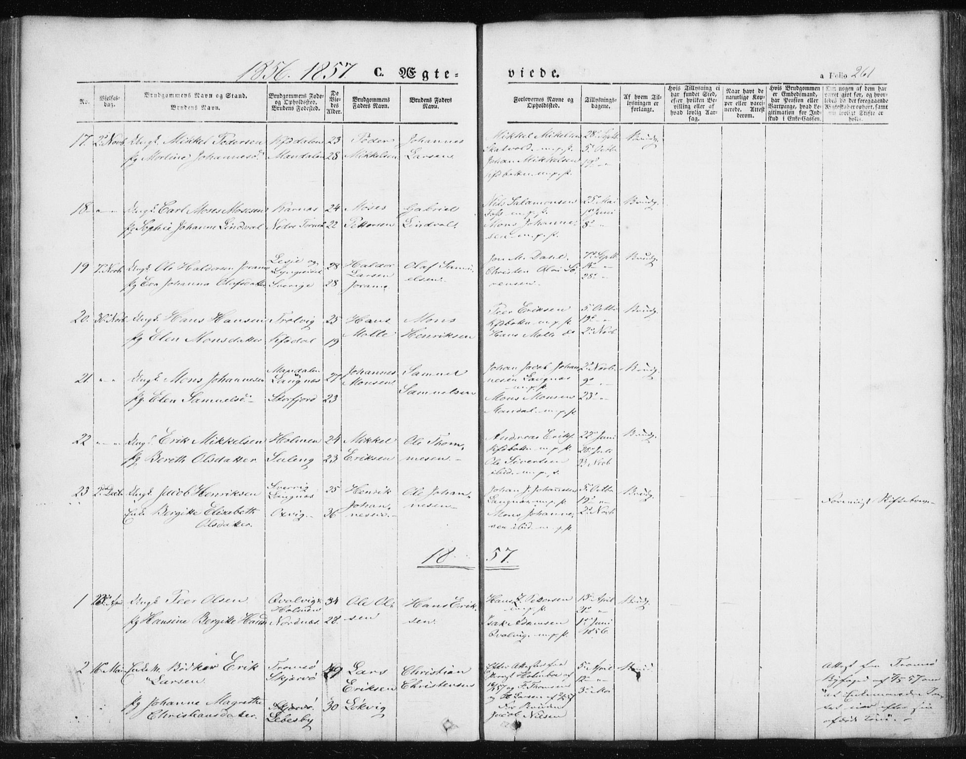 Lyngen sokneprestembete, SATØ/S-1289/H/He/Hea/L0004kirke: Parish register (official) no. 4, 1839-1858, p. 261