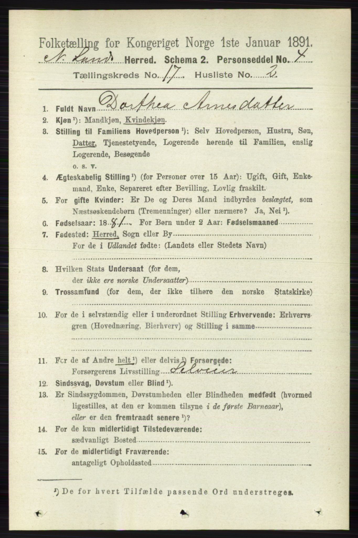 RA, 1891 census for 0538 Nordre Land, 1891, p. 4293