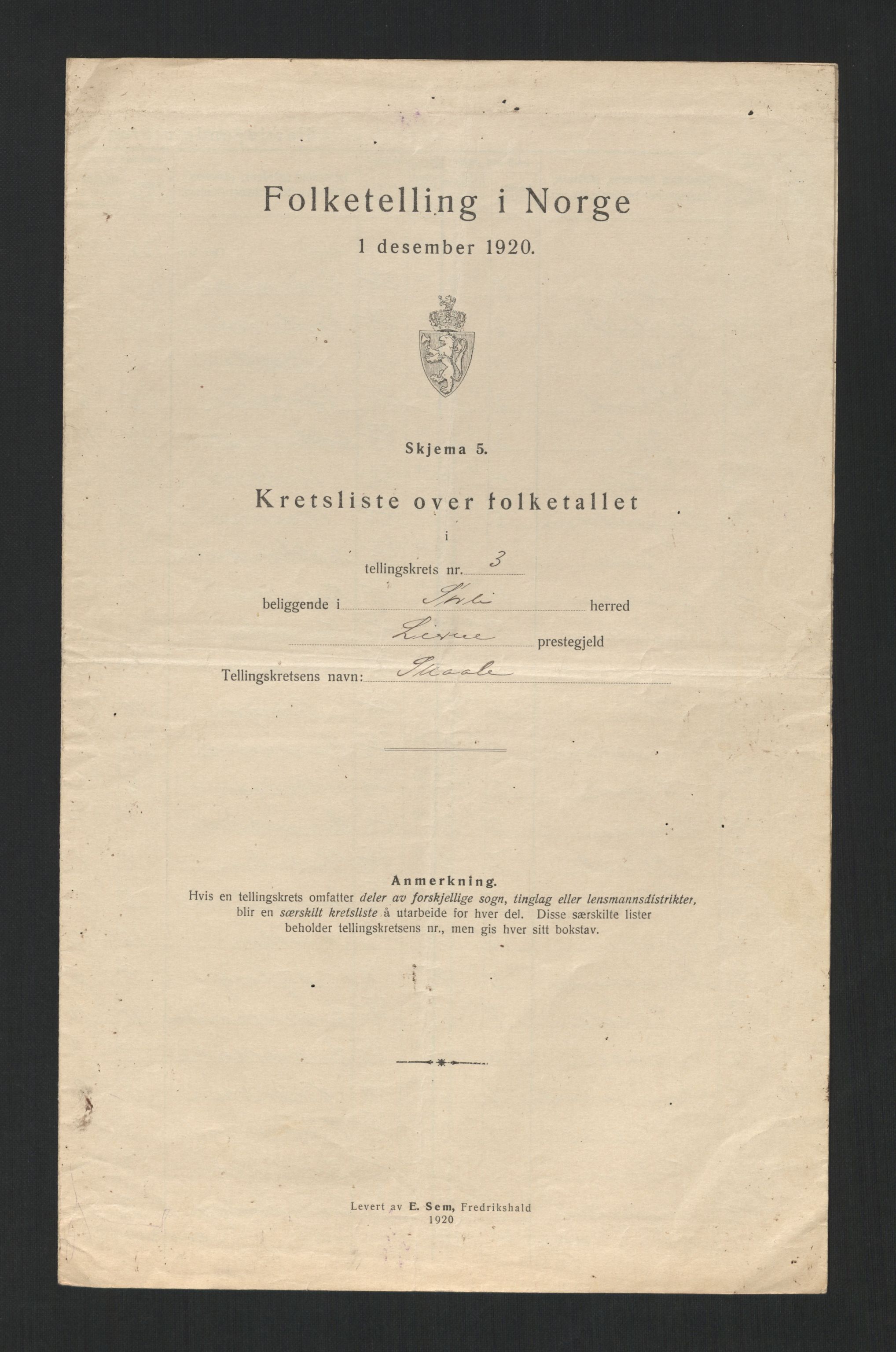 SAT, 1920 census for Sørli, 1920, p. 14