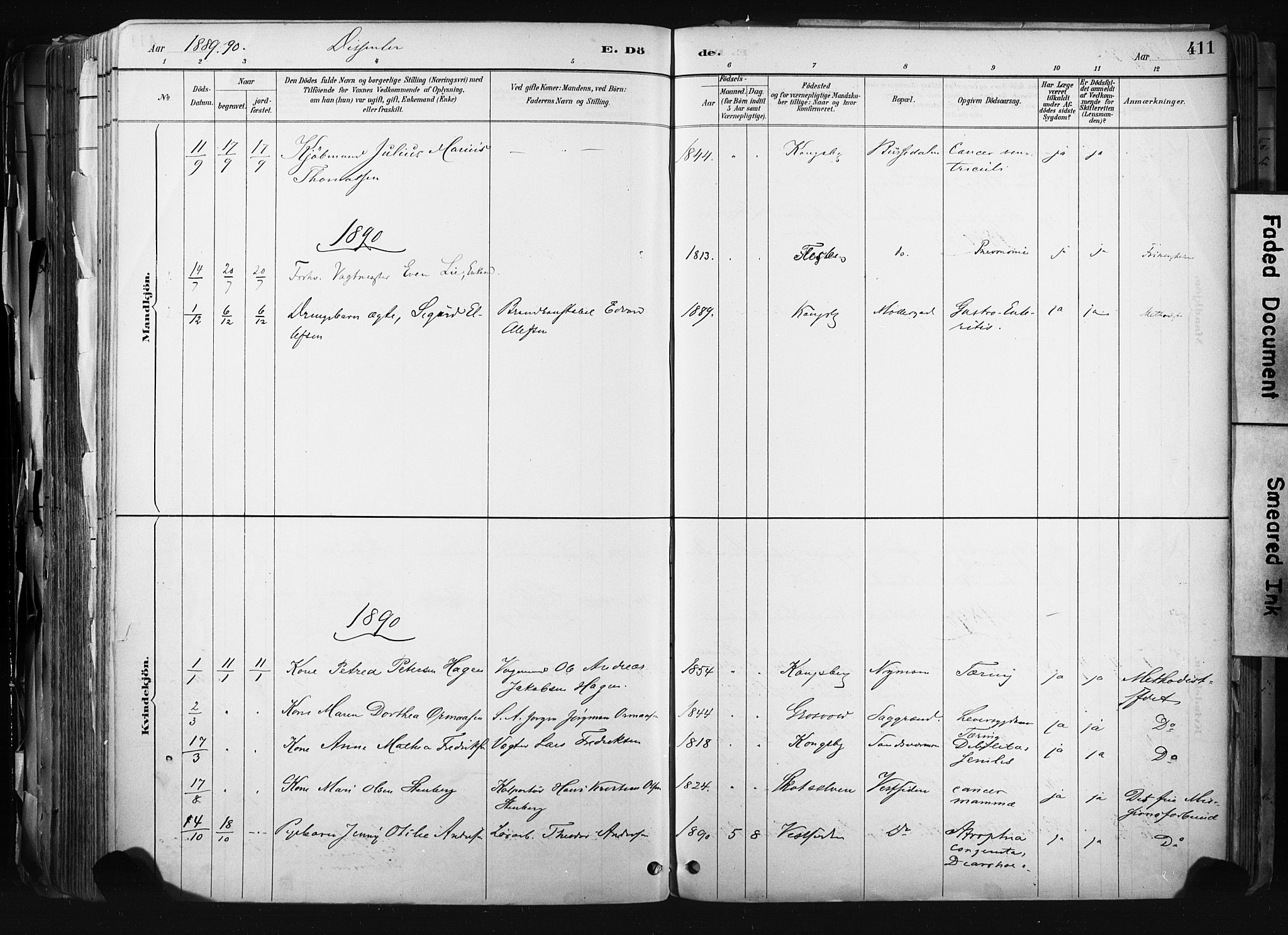 Kongsberg kirkebøker, SAKO/A-22/F/Fb/L0002: Parish register (official) no. II 2, 1886-1896, p. 411