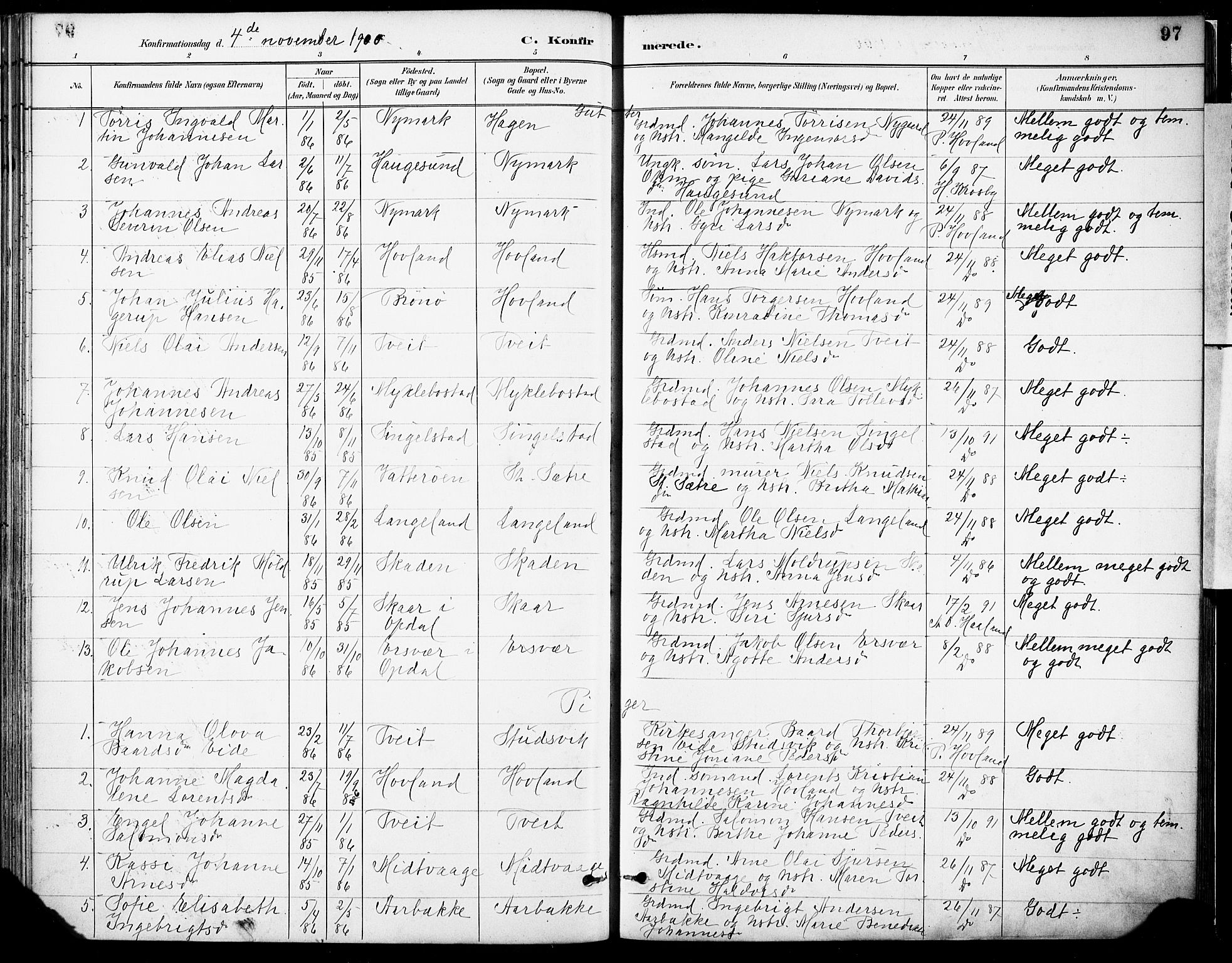 Tysnes sokneprestembete, SAB/A-78601/H/Haa: Parish register (official) no. C 1, 1887-1912, p. 97
