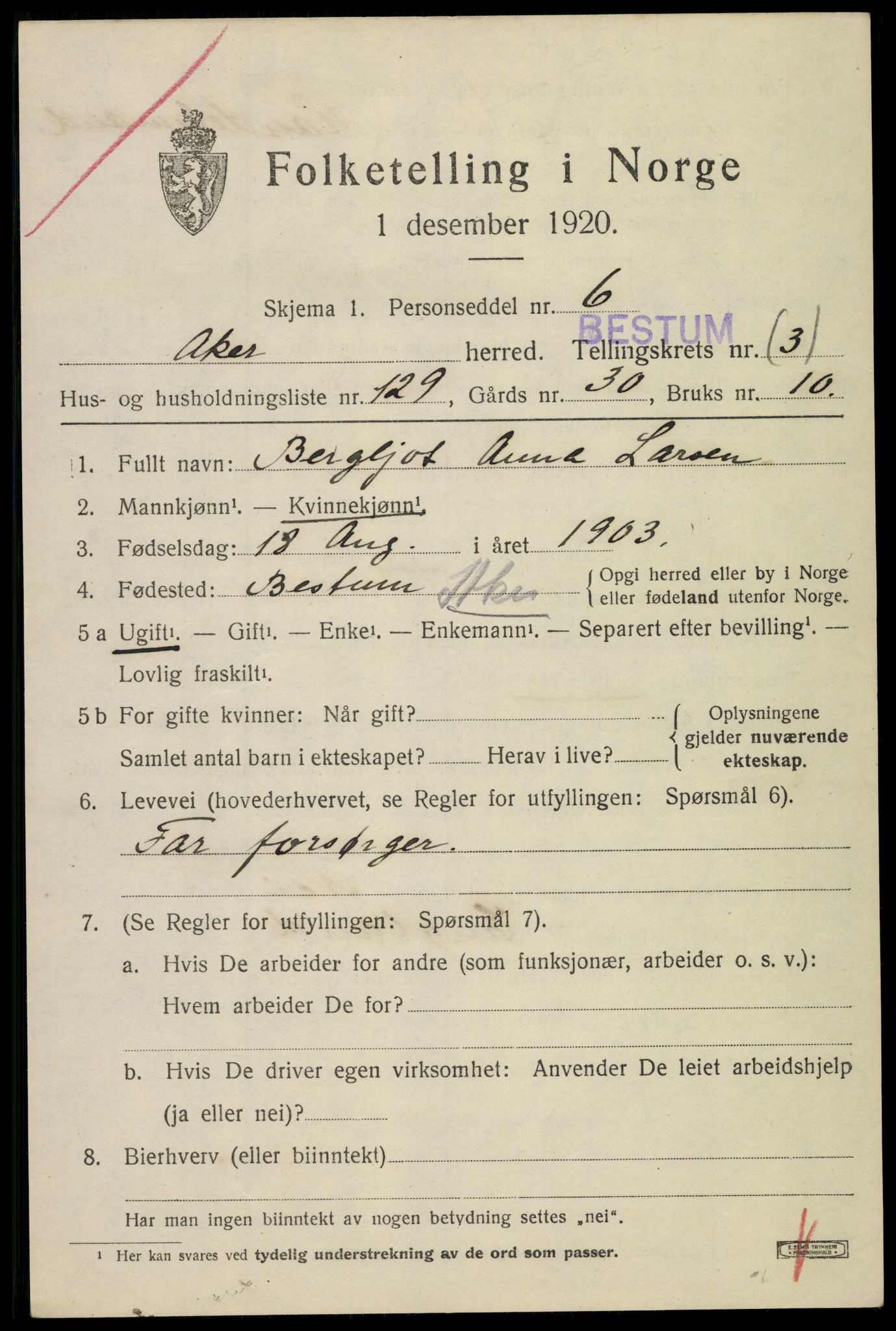 SAO, 1920 census for Aker, 1920, p. 26406