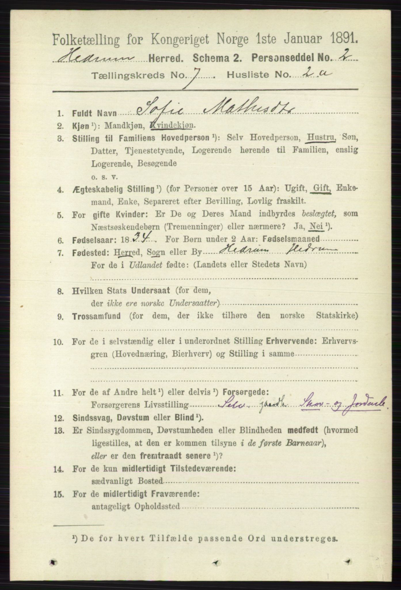 RA, 1891 census for 0727 Hedrum, 1891, p. 3017