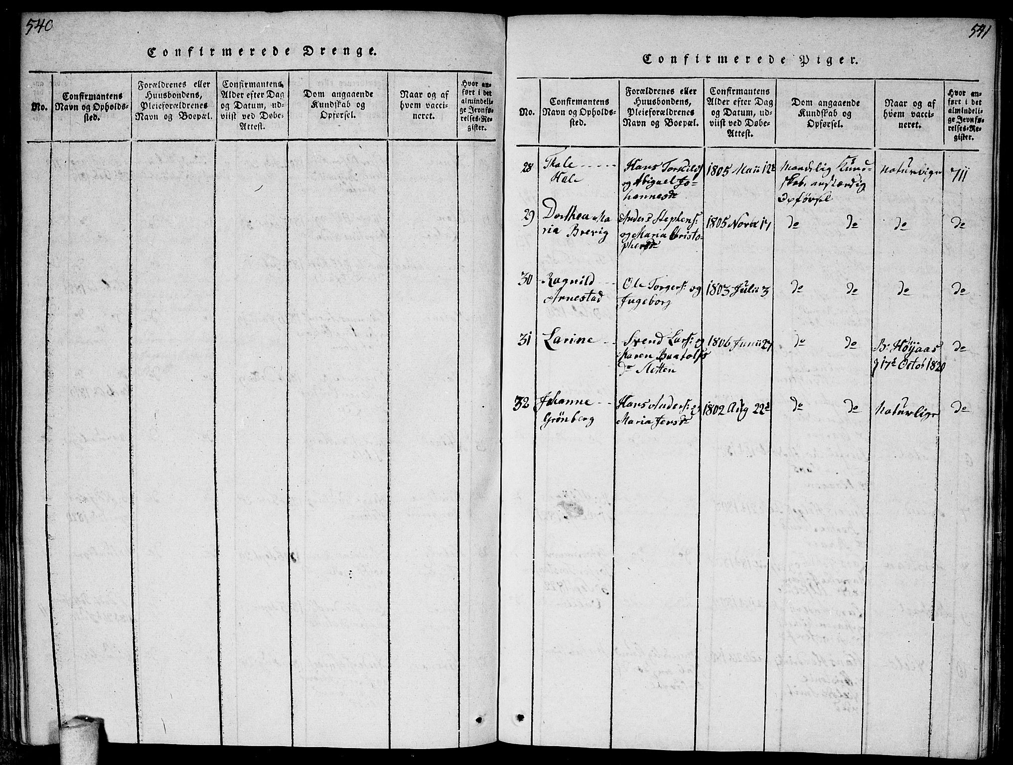 Vestby prestekontor Kirkebøker, AV/SAO-A-10893/F/Fa/L0005: Parish register (official) no. I 5, 1814-1827, p. 540-541