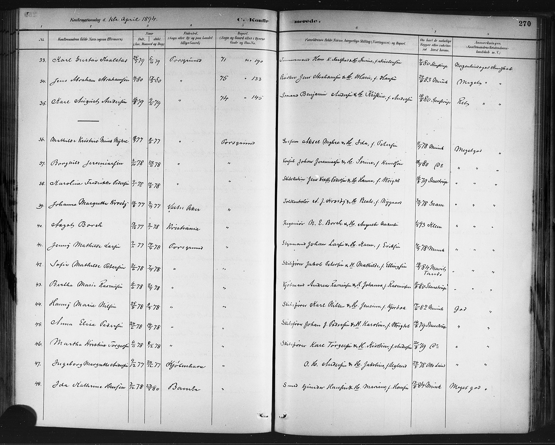 Porsgrunn kirkebøker , SAKO/A-104/G/Gb/L0005: Parish register (copy) no. II 5, 1883-1915, p. 270