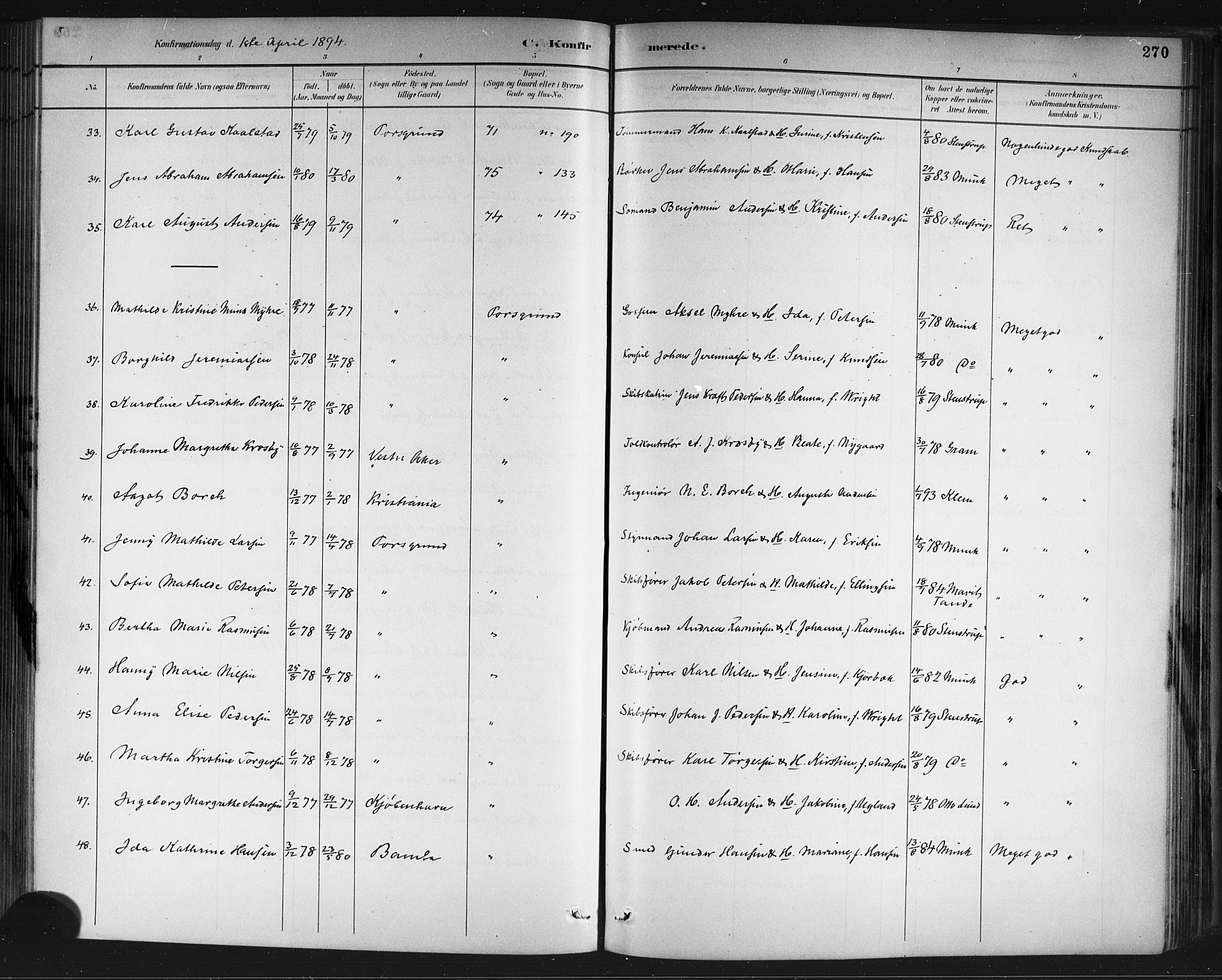 Porsgrunn kirkebøker , AV/SAKO-A-104/G/Gb/L0005: Parish register (copy) no. II 5, 1883-1915, p. 270