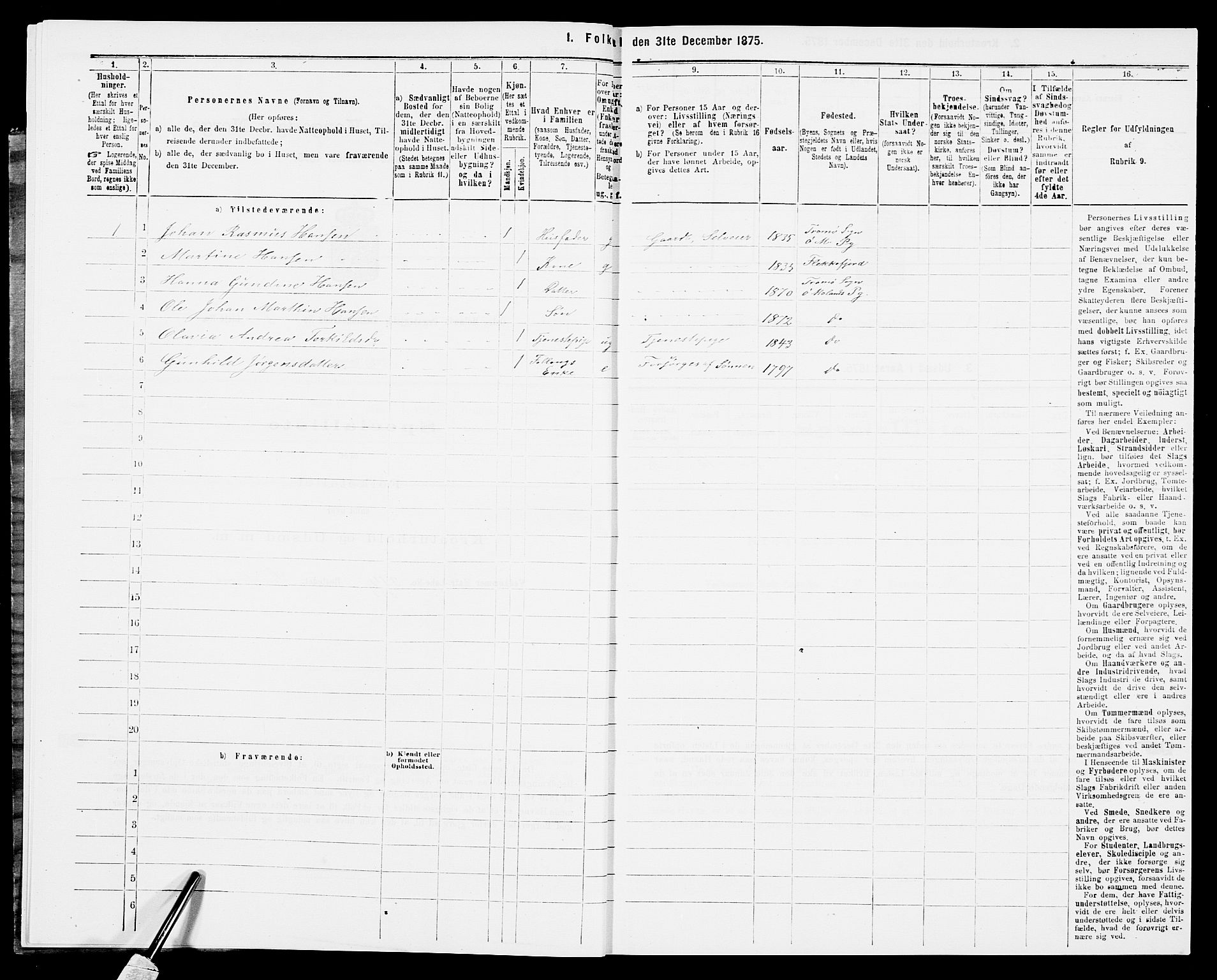 SAK, 1875 census for 0918P Austre Moland, 1875, p. 2320